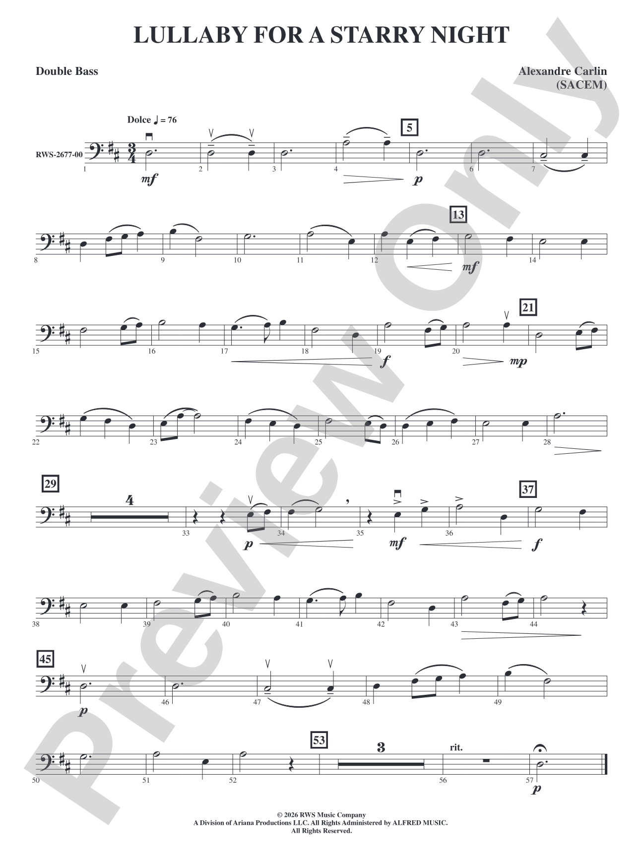 Lullaby for a Starry Night: String Bass