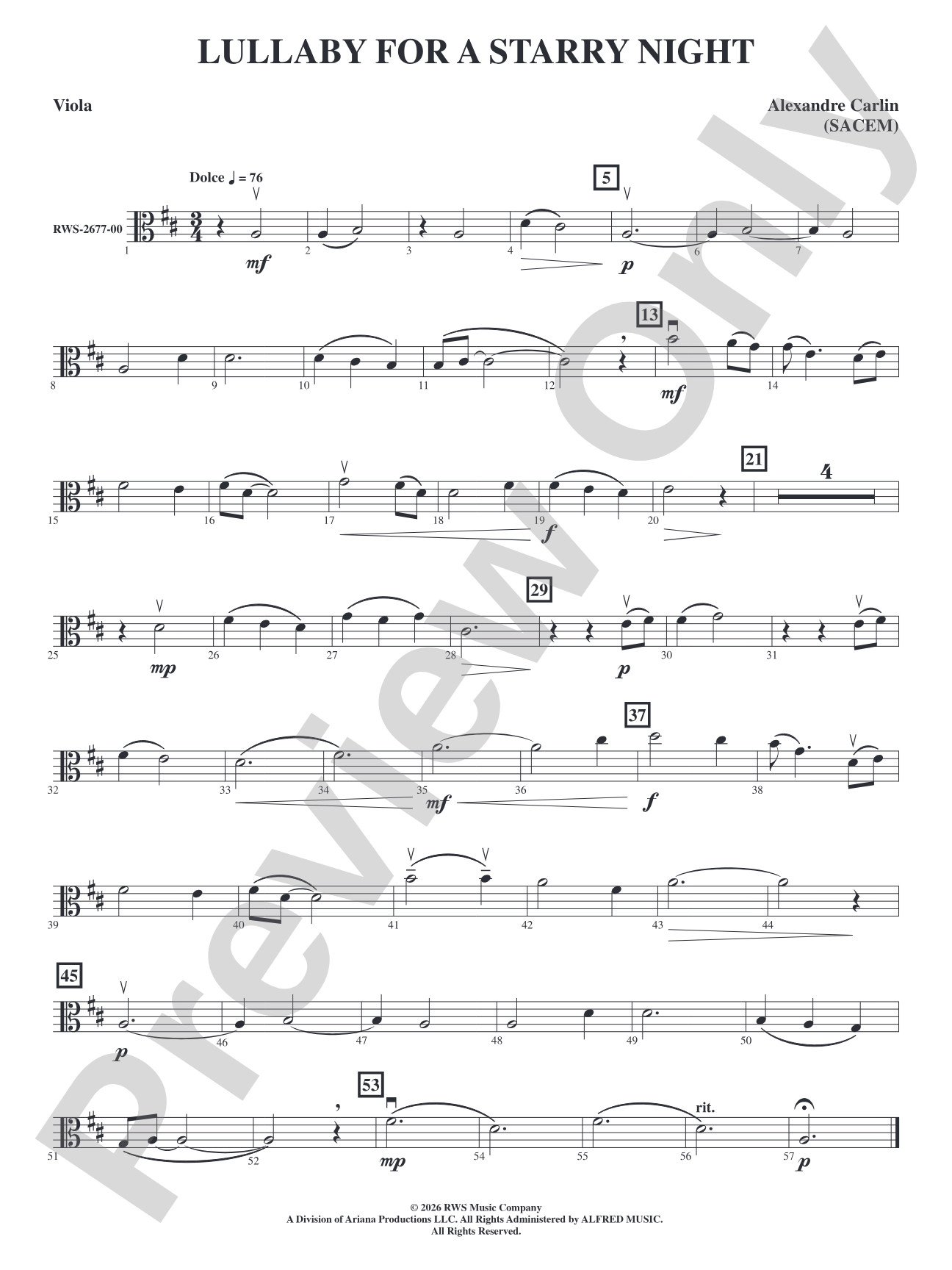 Lullaby for a Starry Night: Viola