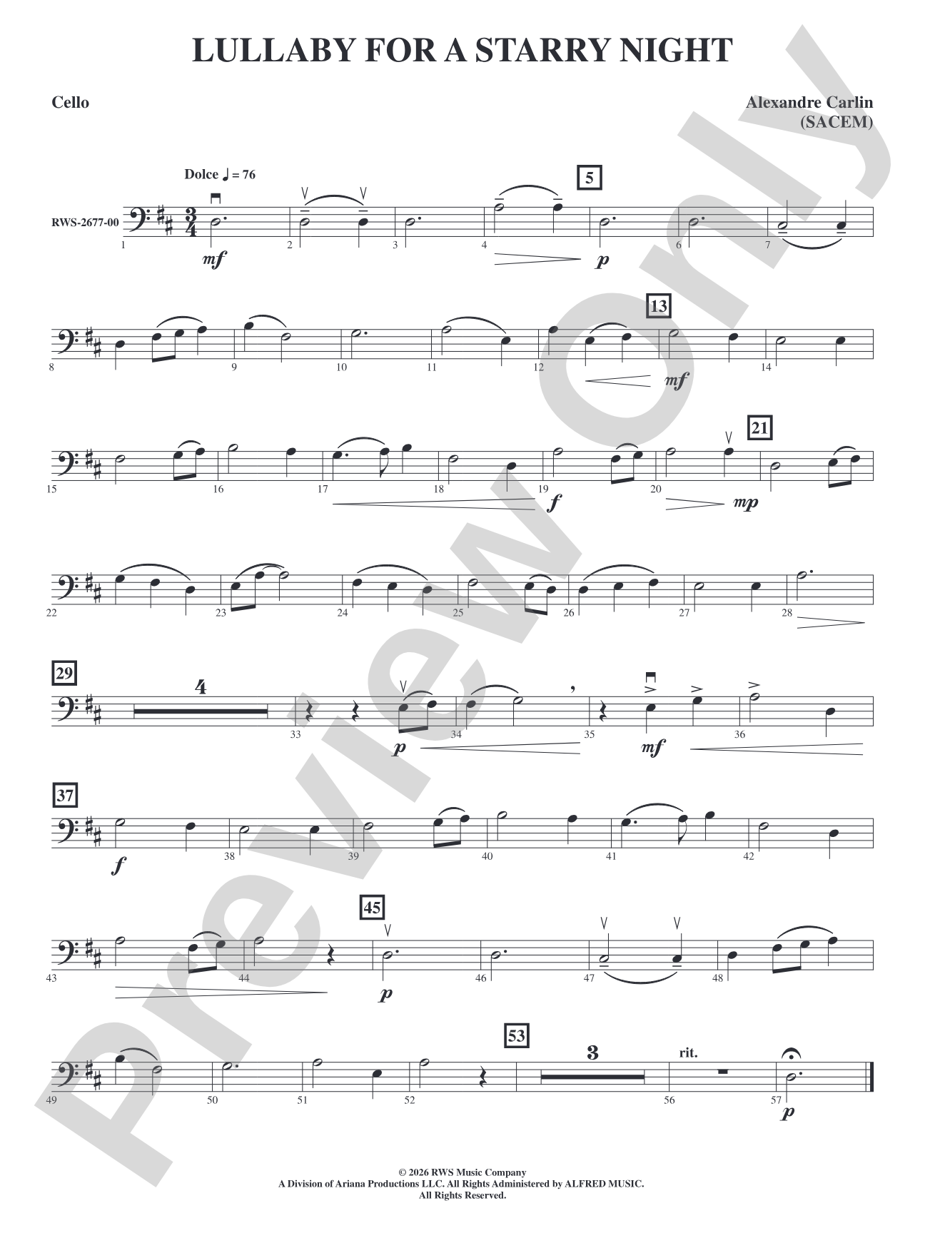 Lullaby for a Starry Night: Cello