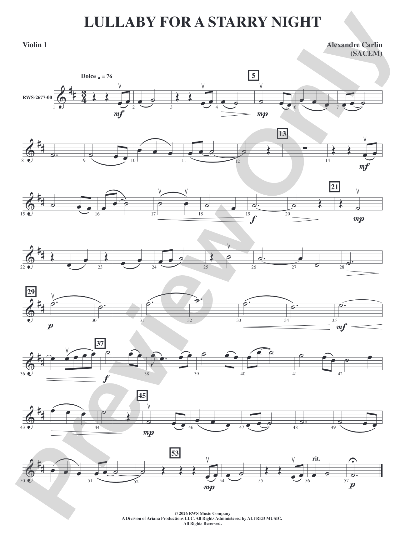 Lullaby for a Starry Night: 1st Violin