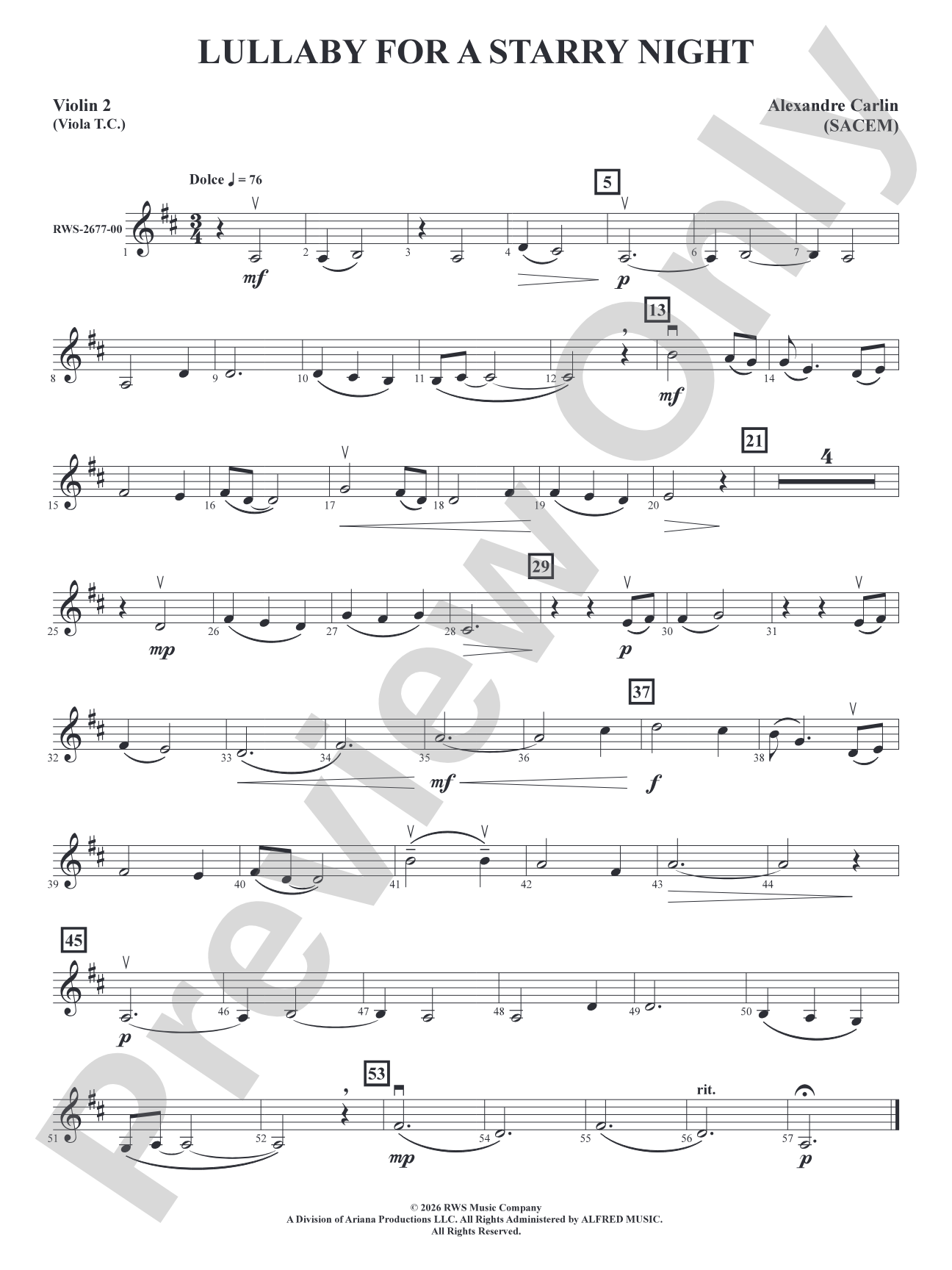 Lullaby for a Starry Night: 2nd Violin