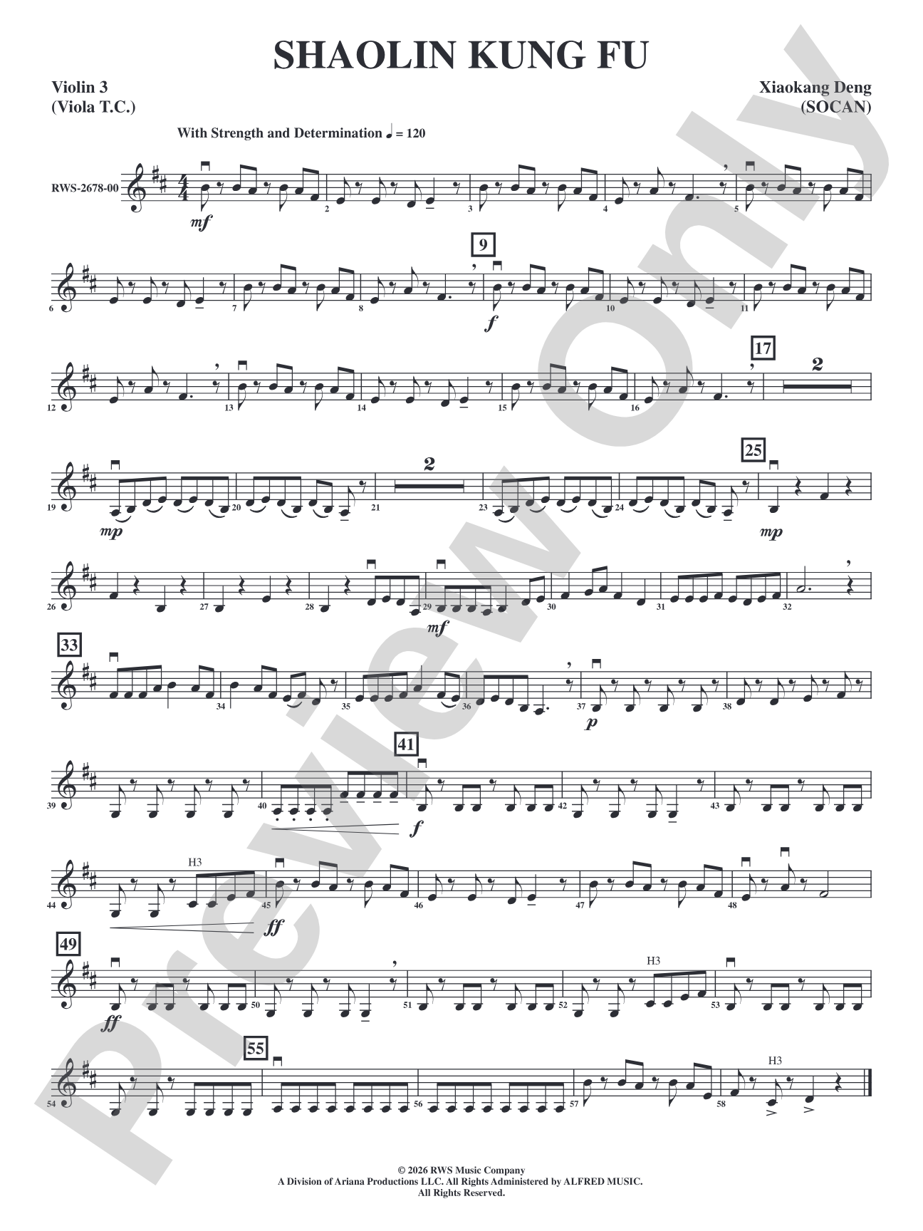 Shaolin Kung Fu: 3rd Violin (Viola [TC])