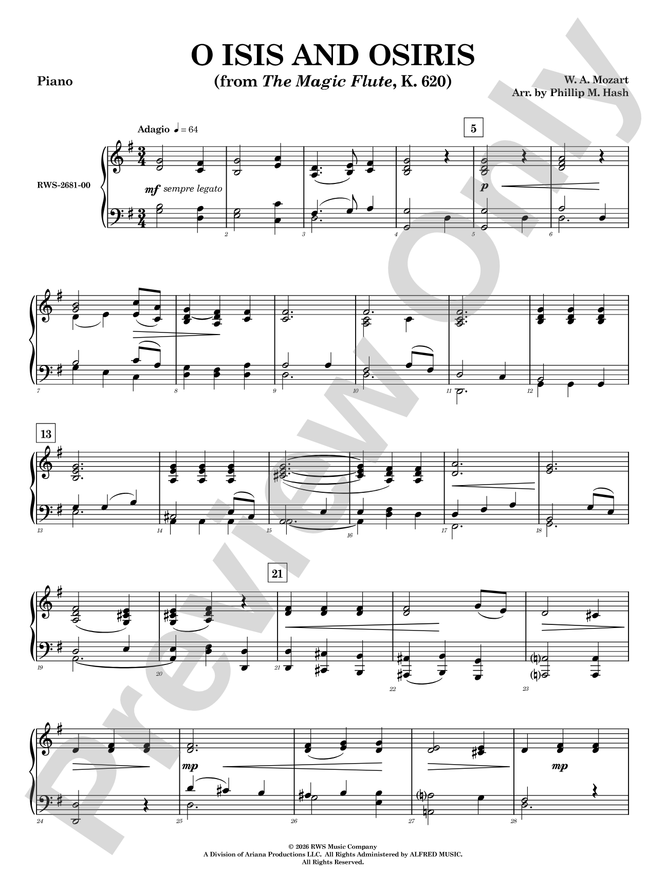 O Isis and Osiris: Piano Accompaniment