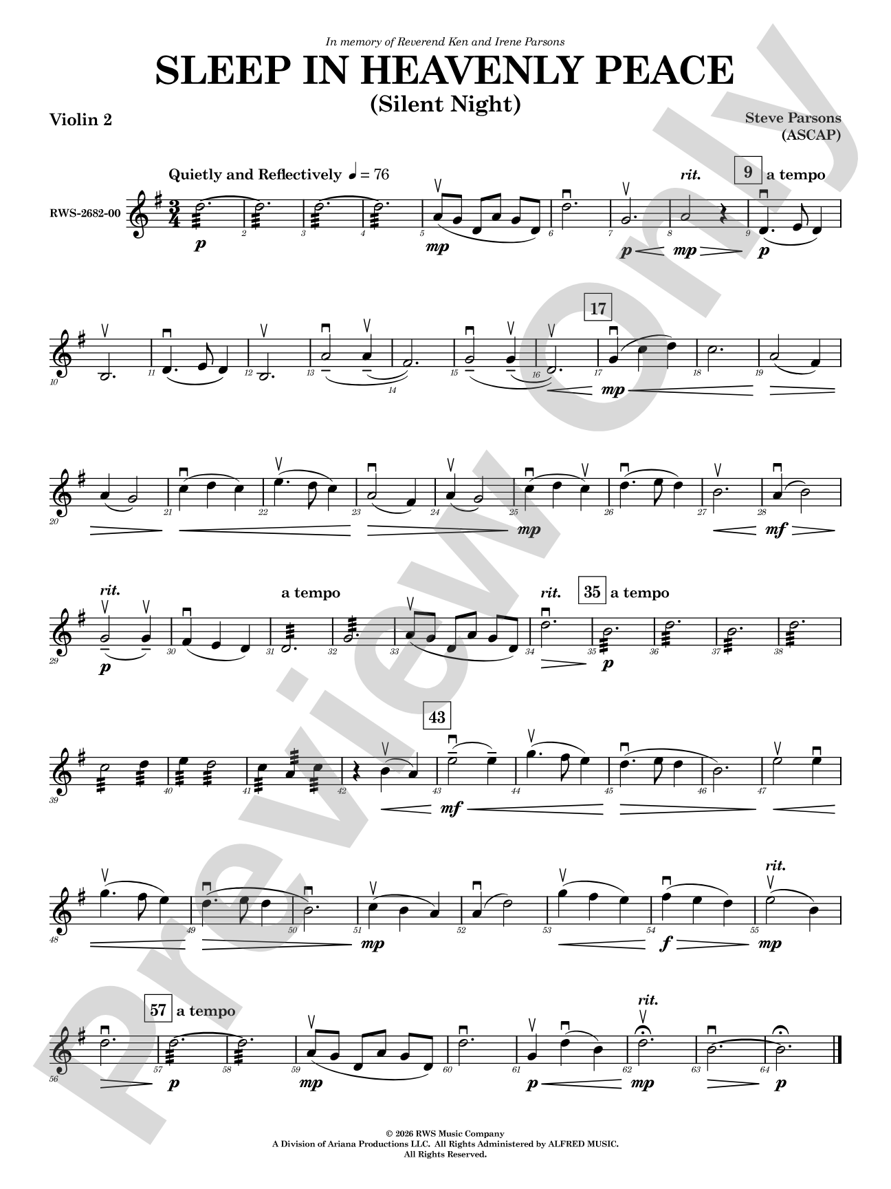Sleep in Heavenly Peace: 2nd Violin
