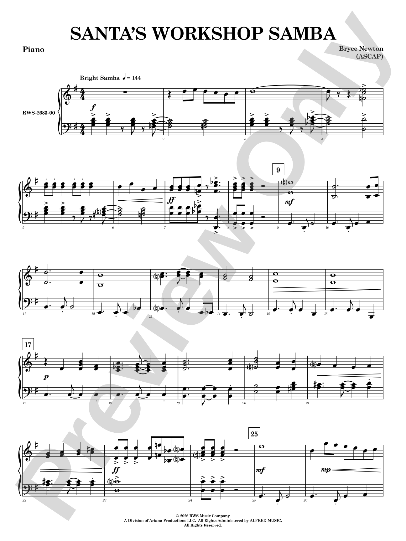 Santa's Workshop Samba: Piano Accompaniment