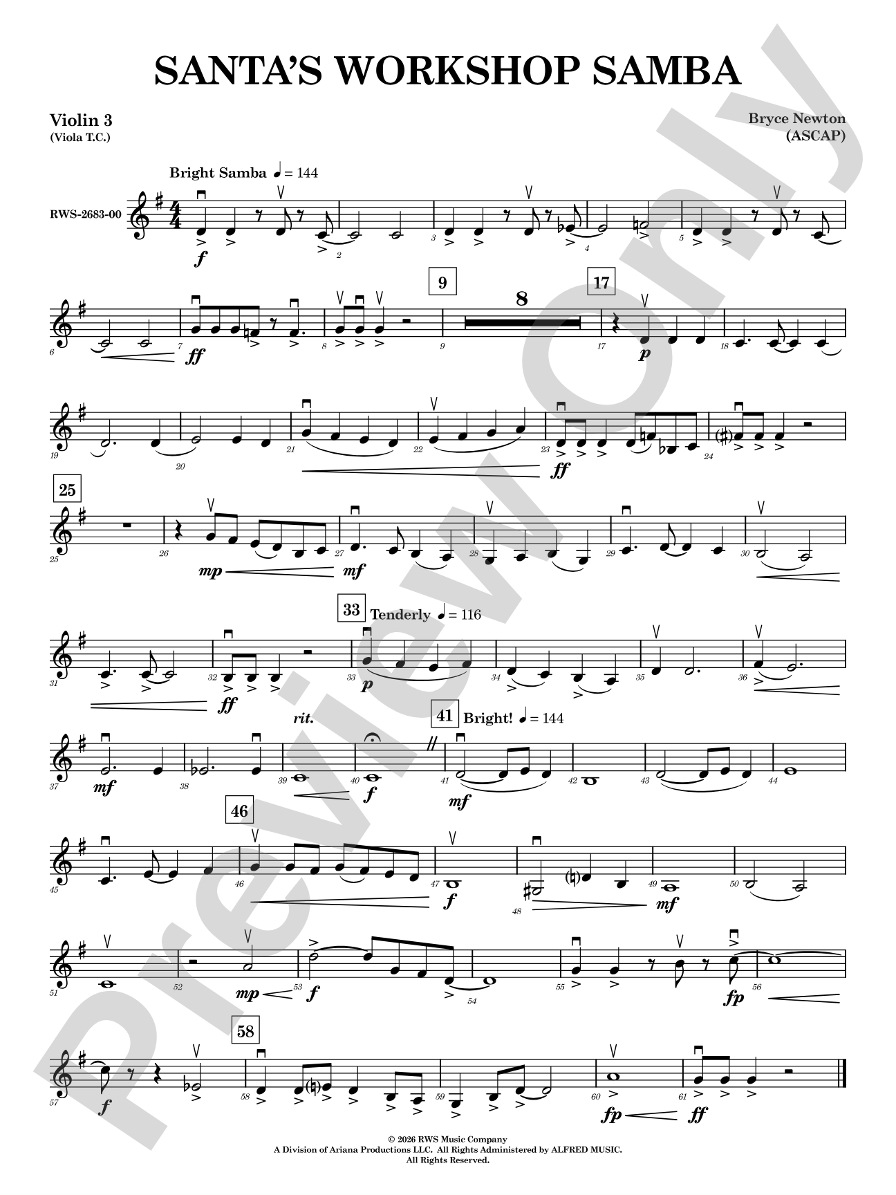 Santa's Workshop Samba: 3rd Violin (Viola [TC])