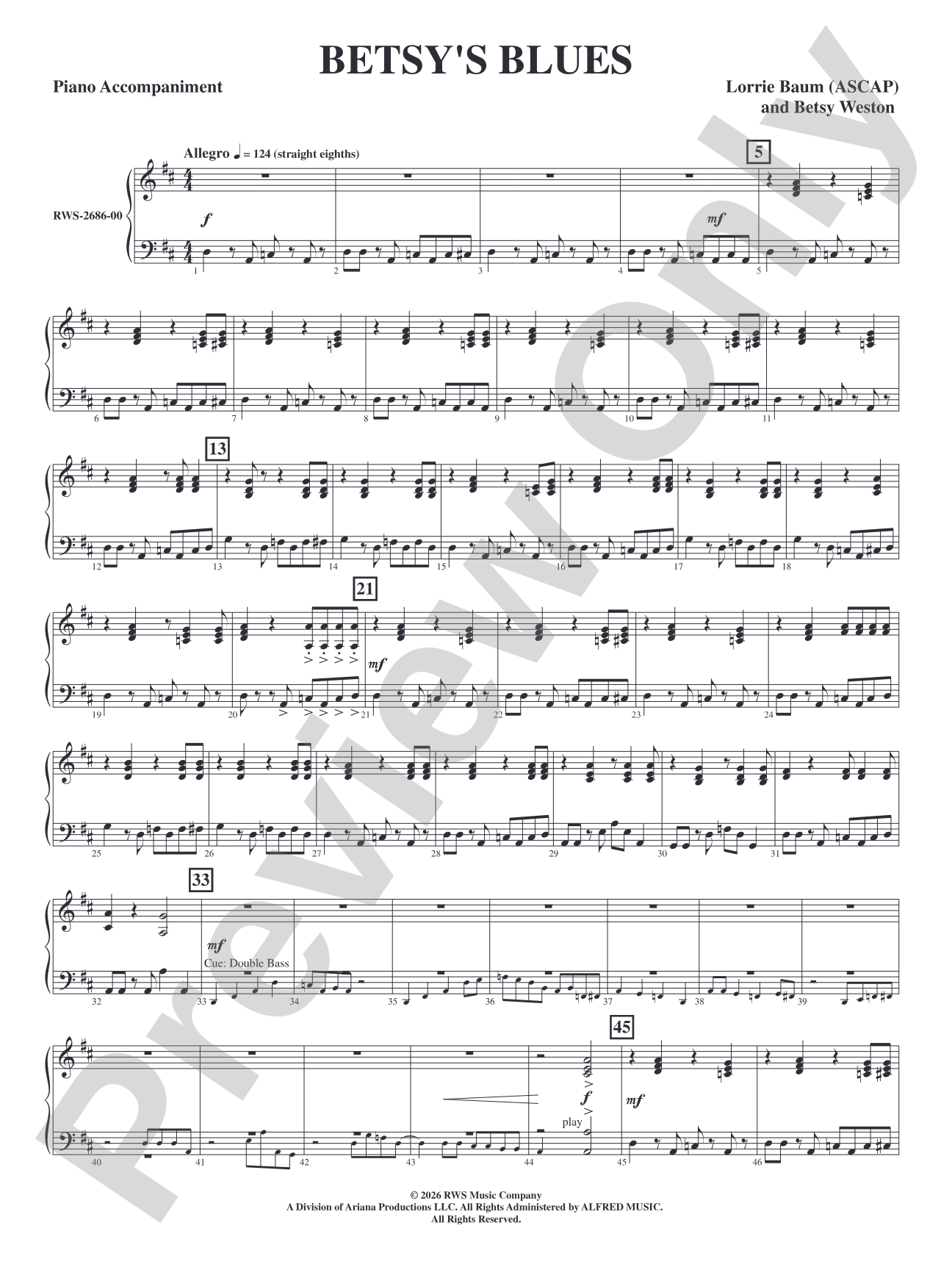 Betsy's Blues: Piano Accompaniment