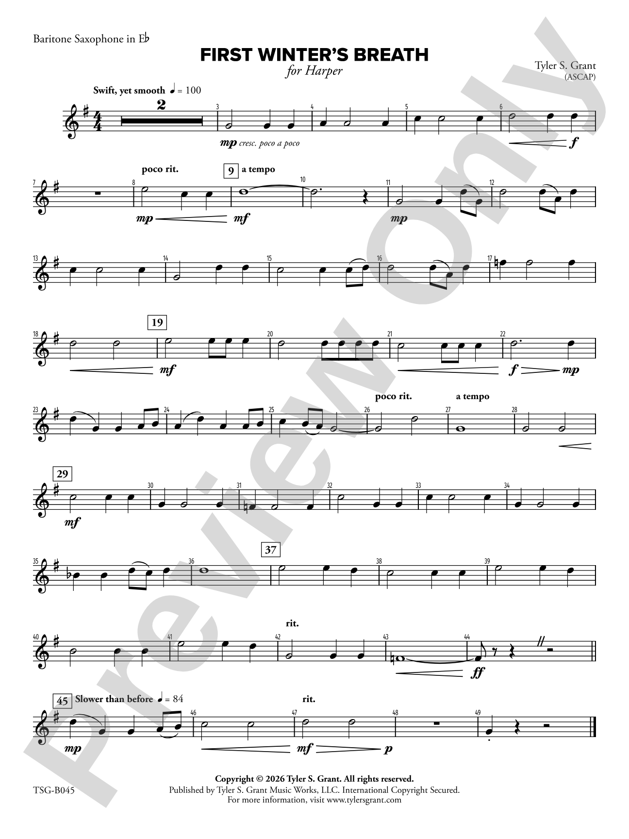 First Winter's Breath: E-flat Baritone Saxophone