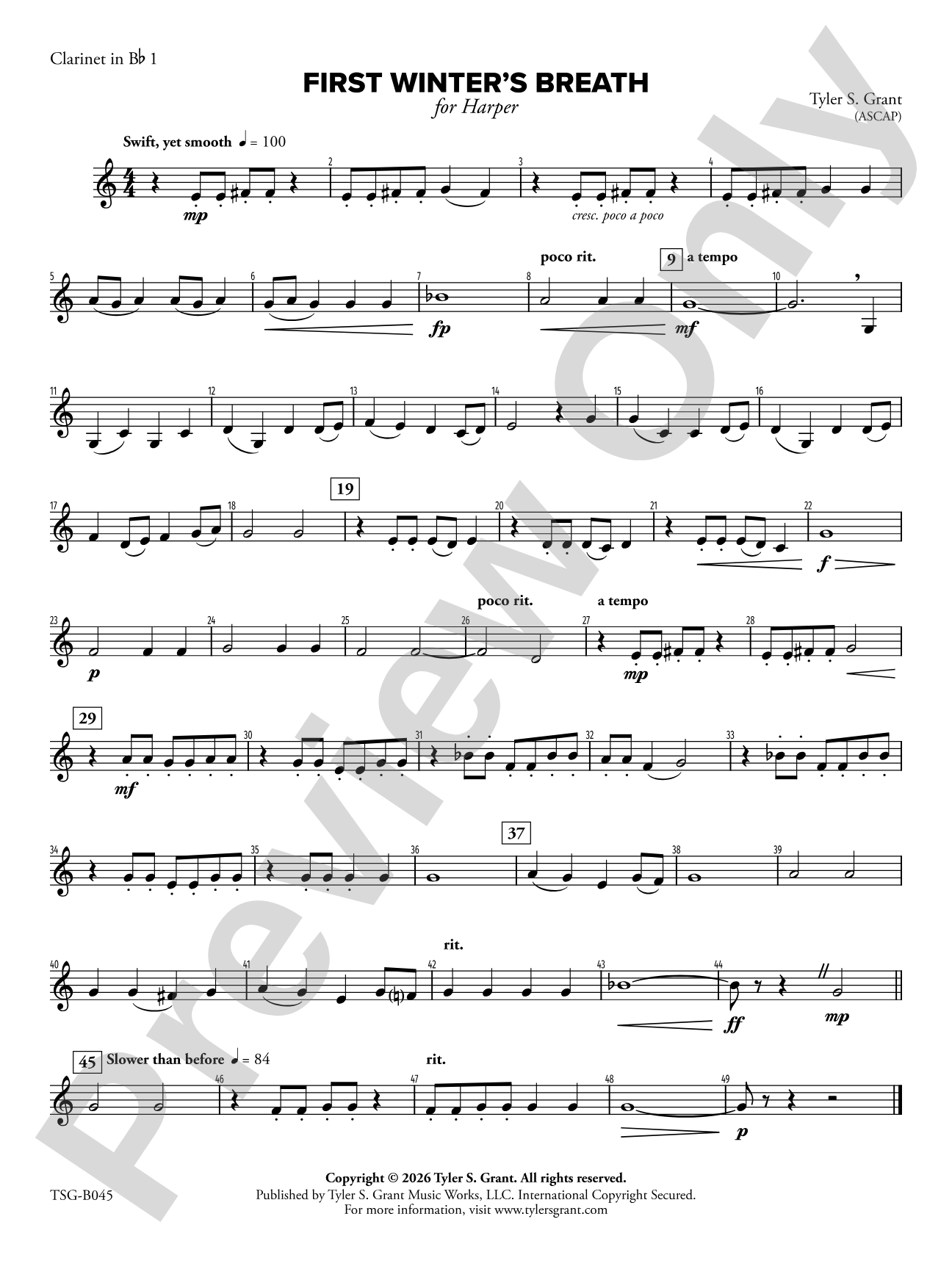 First Winter's Breath: 1st B-flat Clarinet