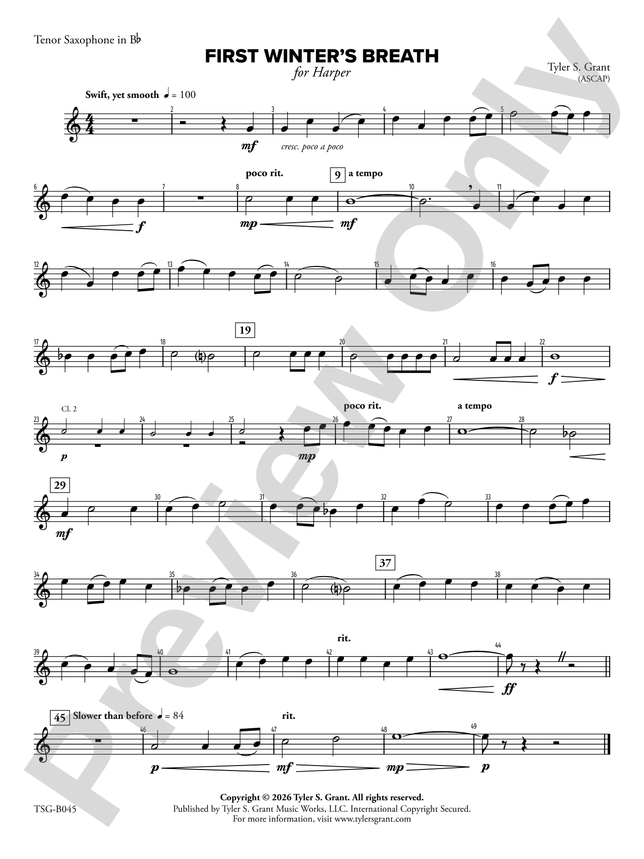 First Winter's Breath: B-flat Tenor Saxophone