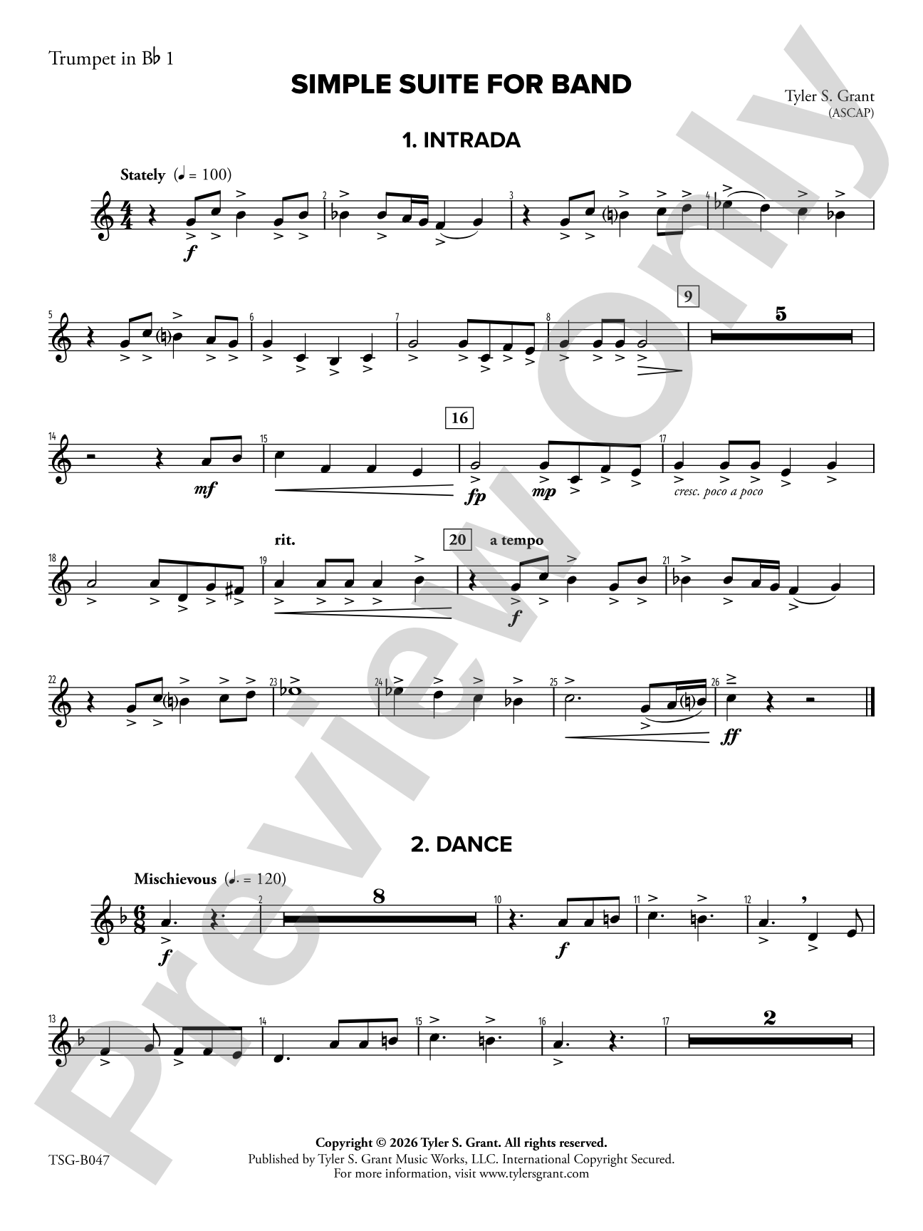 Simple Suite for Band: 1st B-flat Trumpet