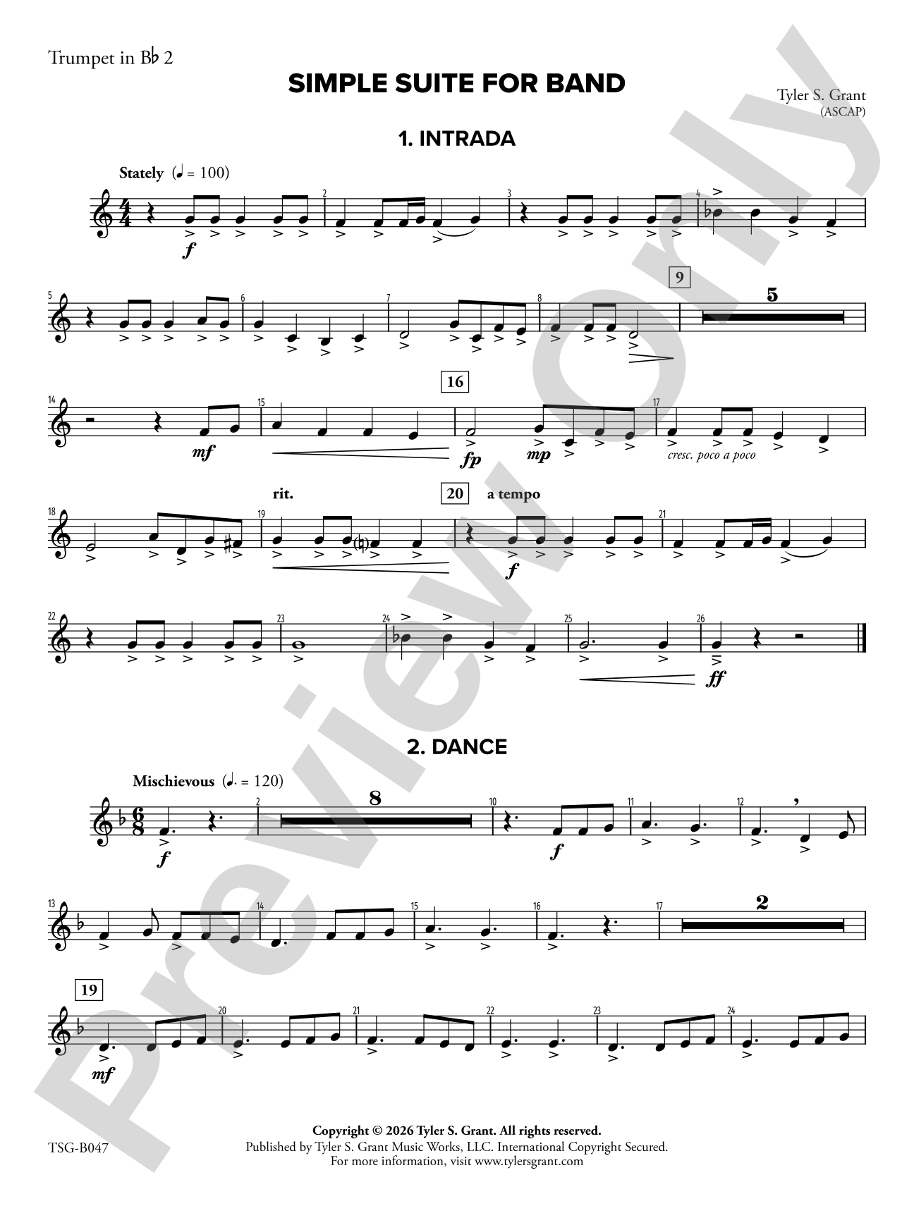 Simple Suite for Band: 2nd B-flat Trumpet