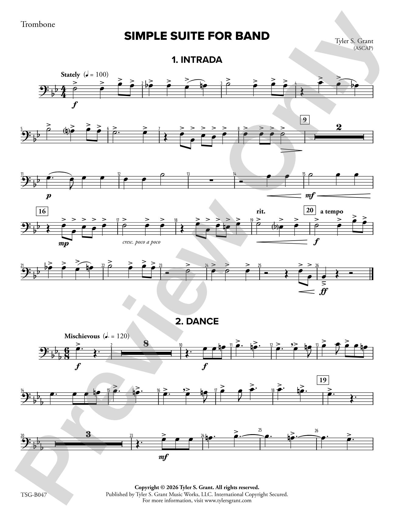 Simple Suite for Band: 1st Trombone