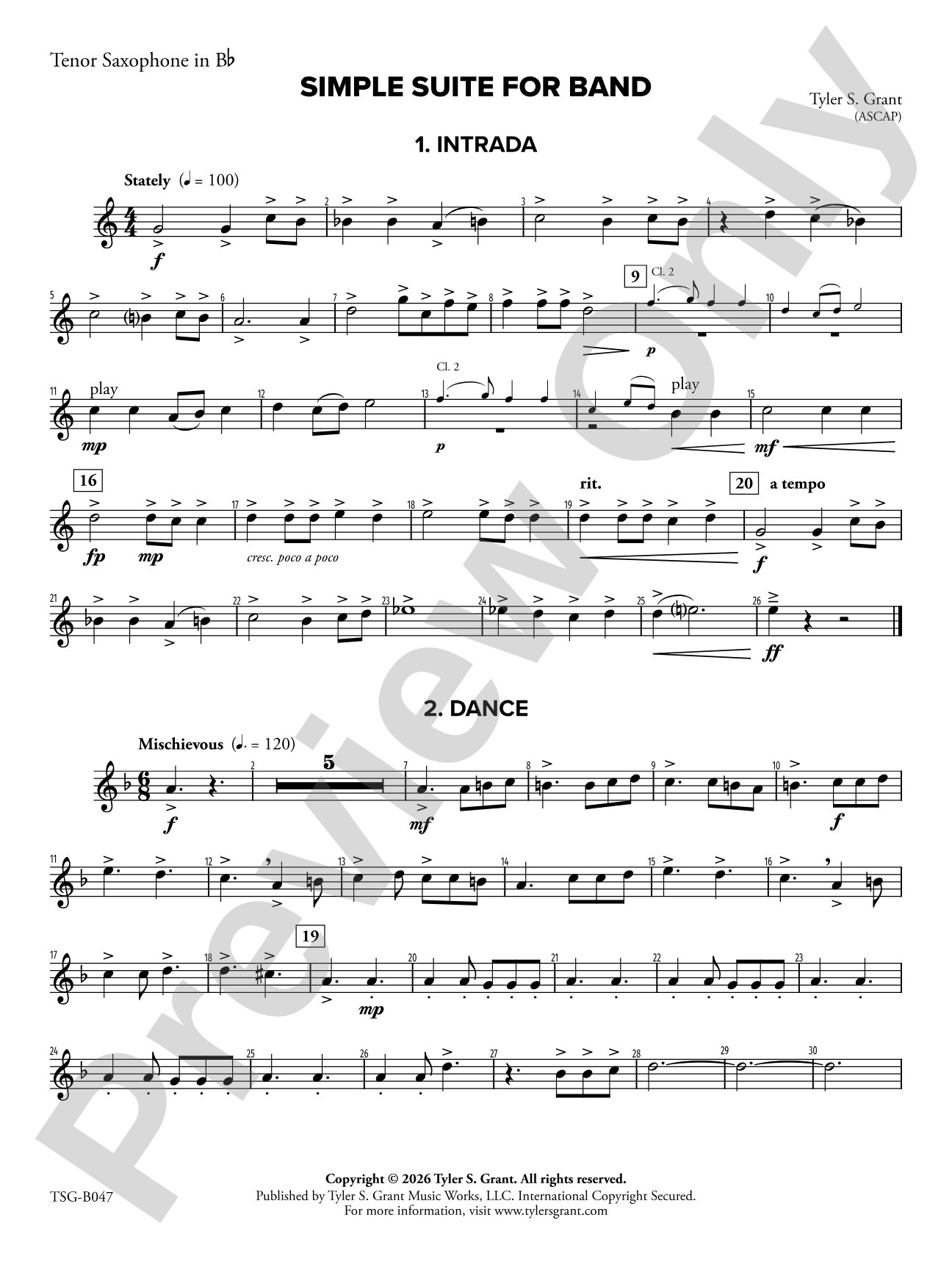 Simple Suite for Band: B-flat Tenor Saxophone