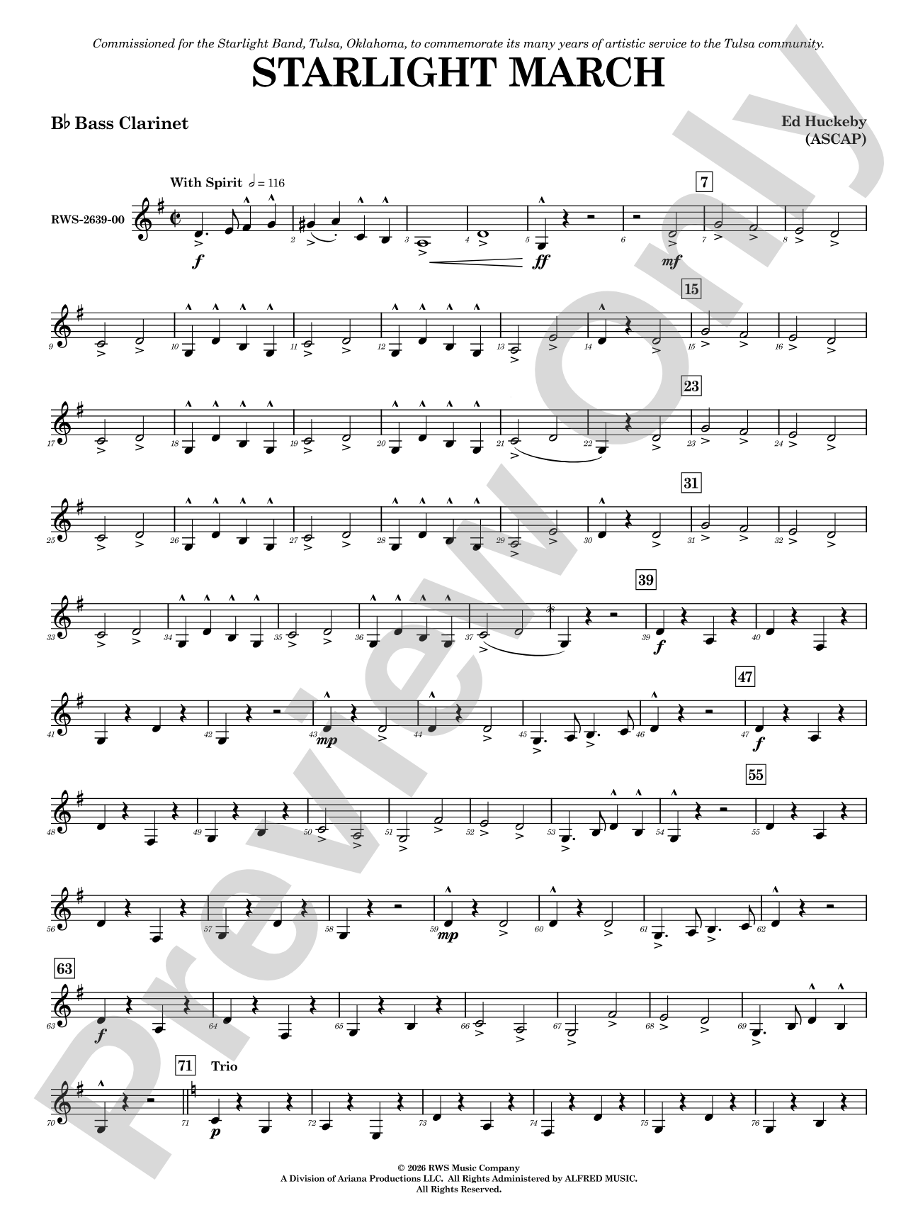 Starlight March: B-flat Bass Clarinet