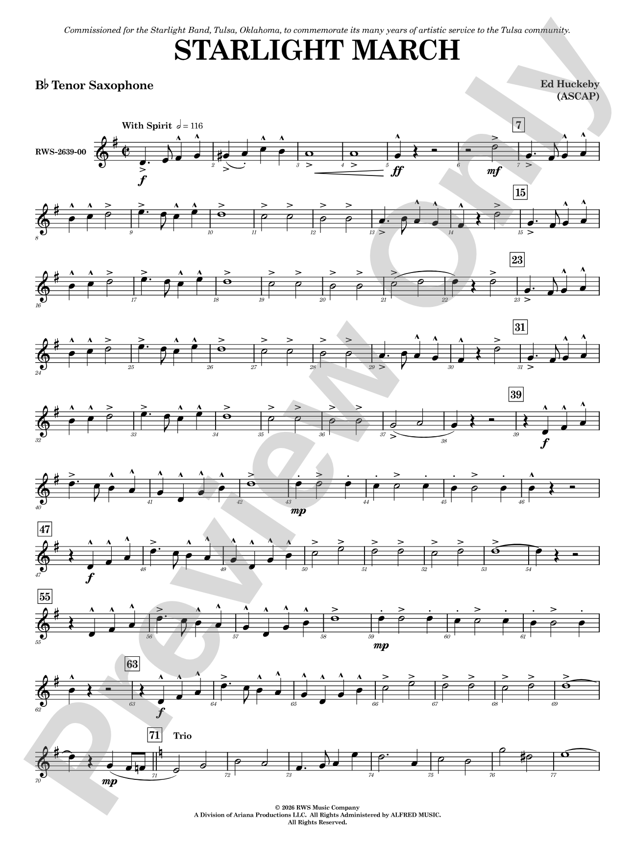 Starlight March: B-flat Tenor Saxophone