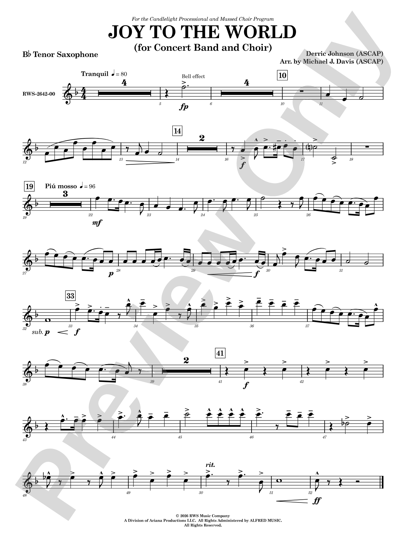 Joy to the World: B-flat Tenor Saxophone