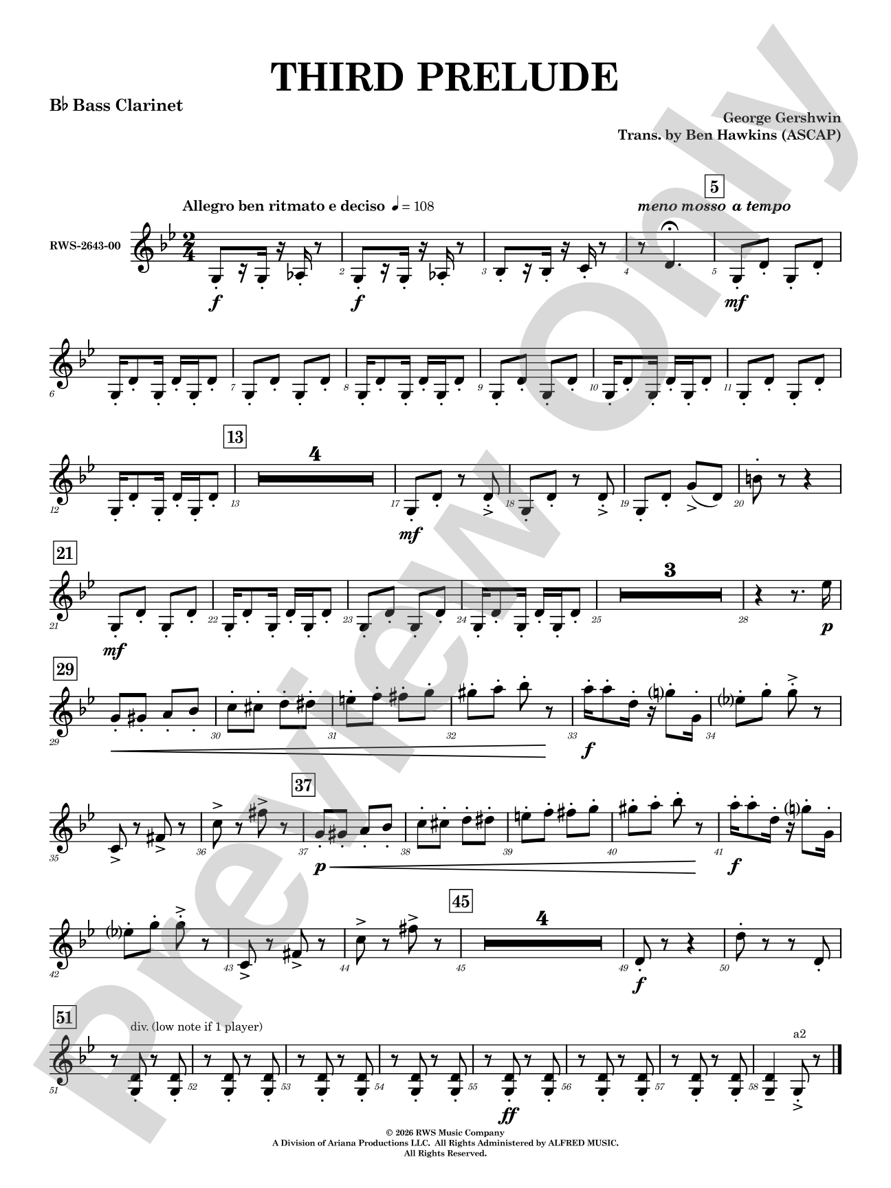 Third Prelude: B-flat Bass Clarinet