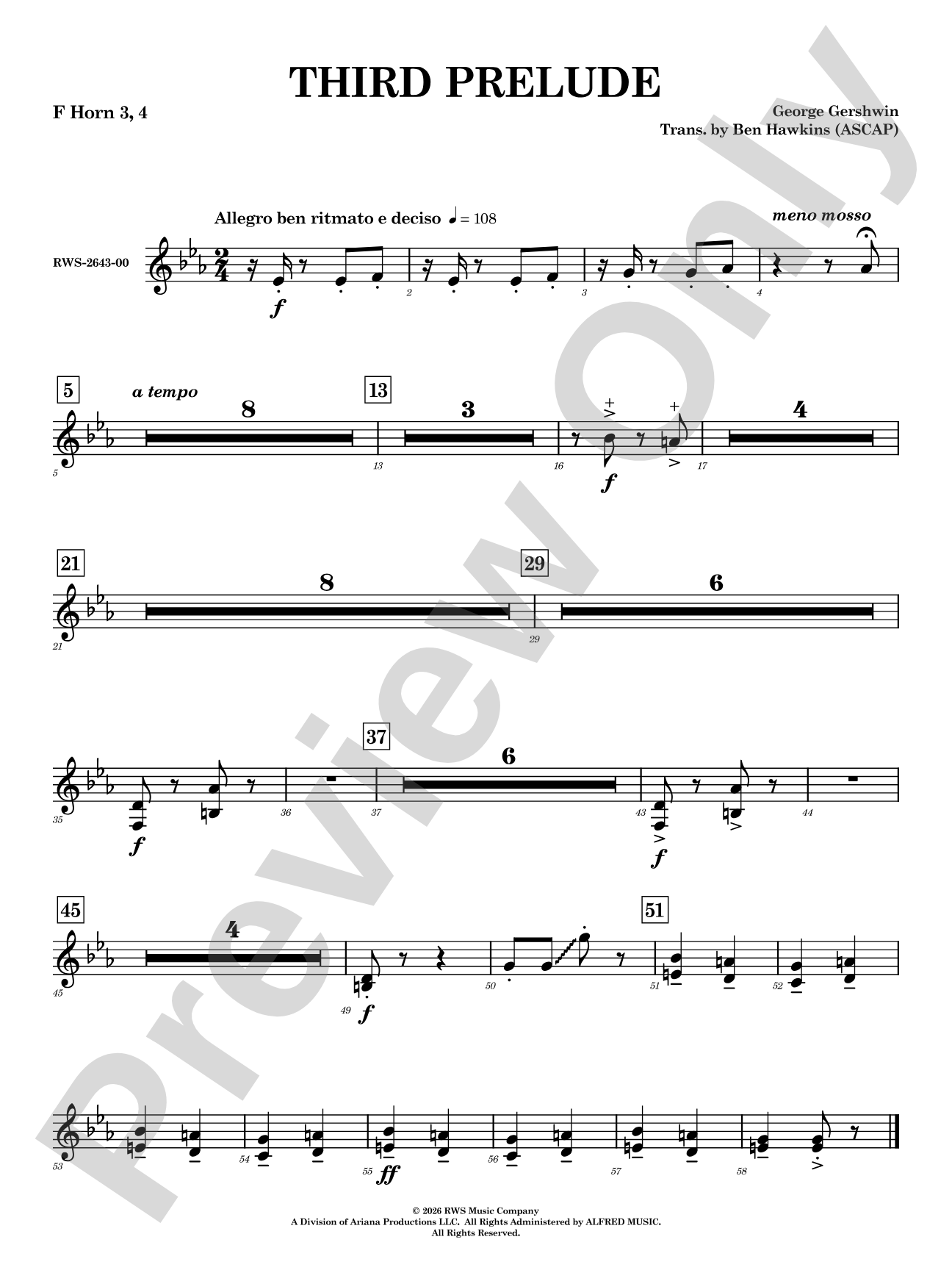 Third Prelude: 3rd & 4th F Horns