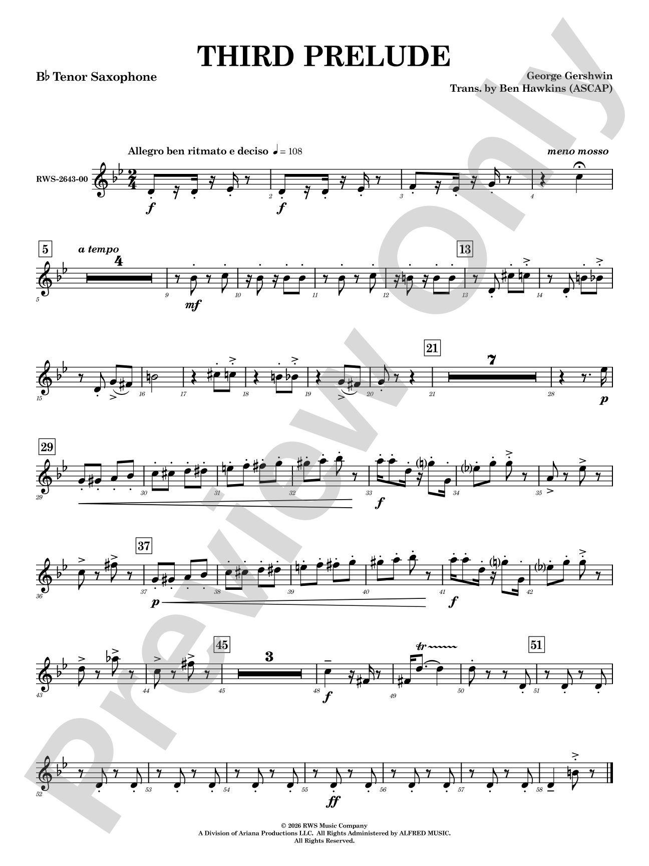 Third Prelude: B-flat Tenor Saxophone