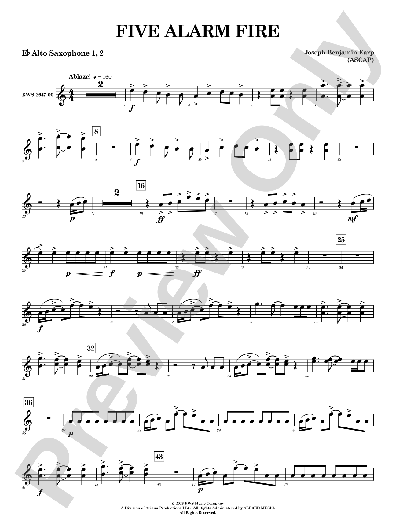 Five Alarm Fire: 1st & 2nd E-flat Alto Saxophone