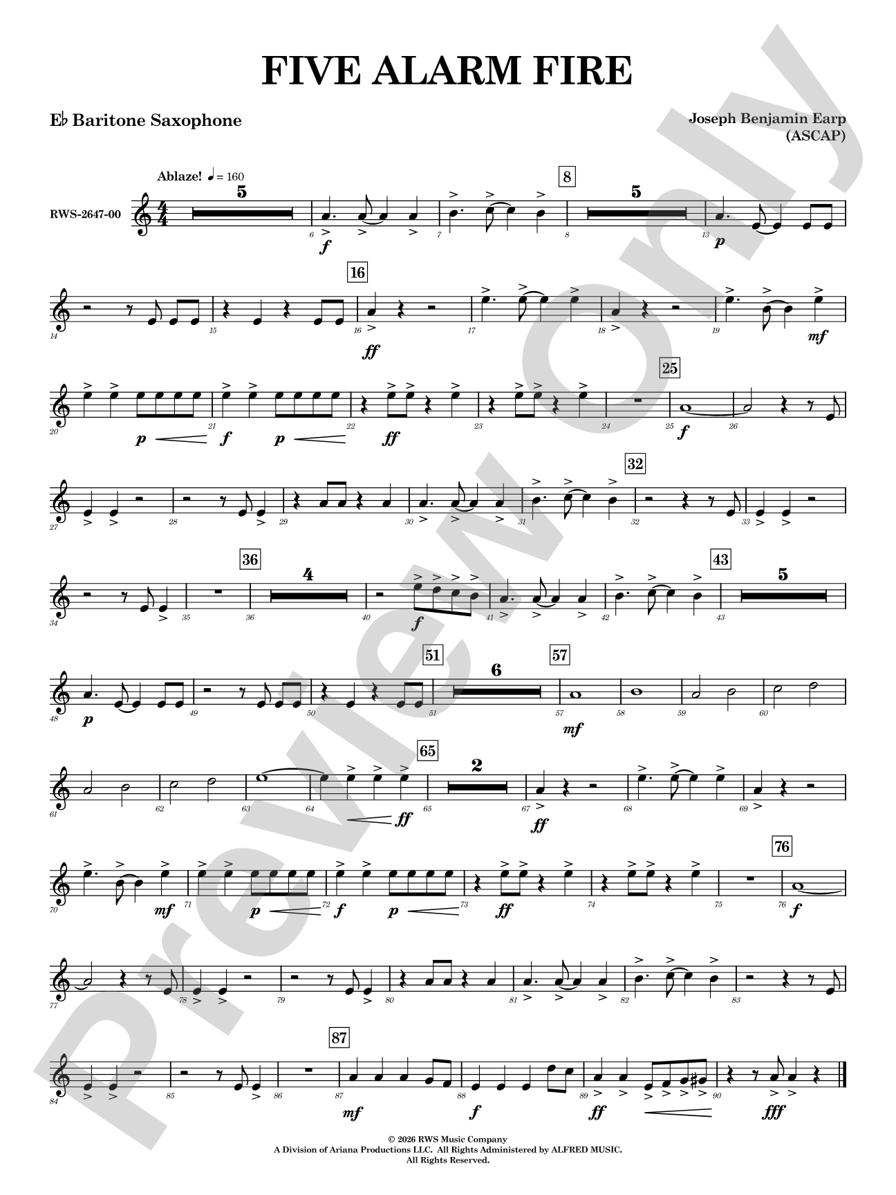 Five Alarm Fire: E-flat Baritone Saxophone