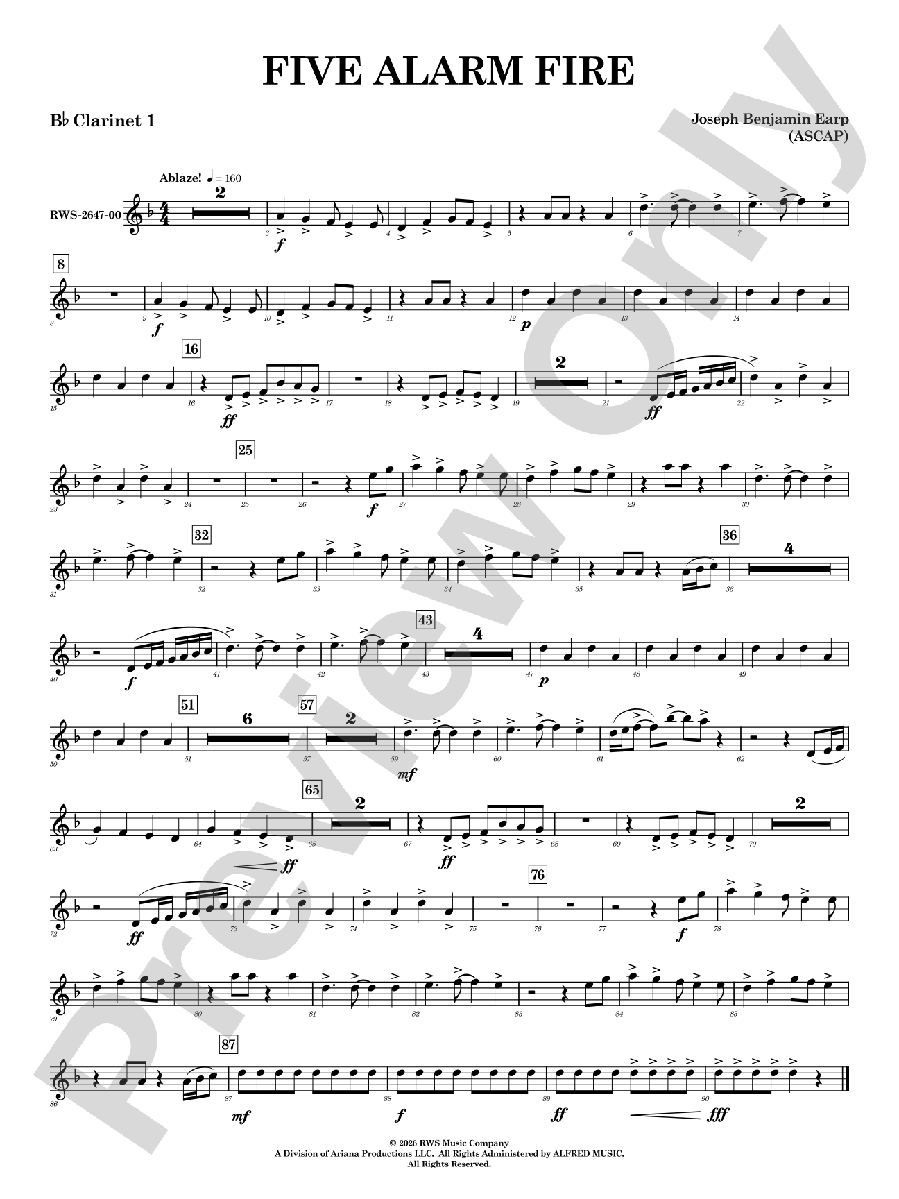 Five Alarm Fire: 1st B-flat Clarinet