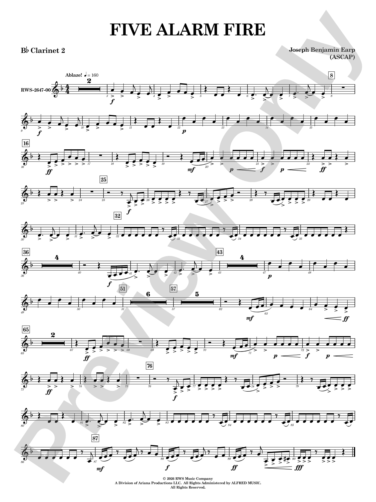 Five Alarm Fire: 2nd B-flat Clarinet