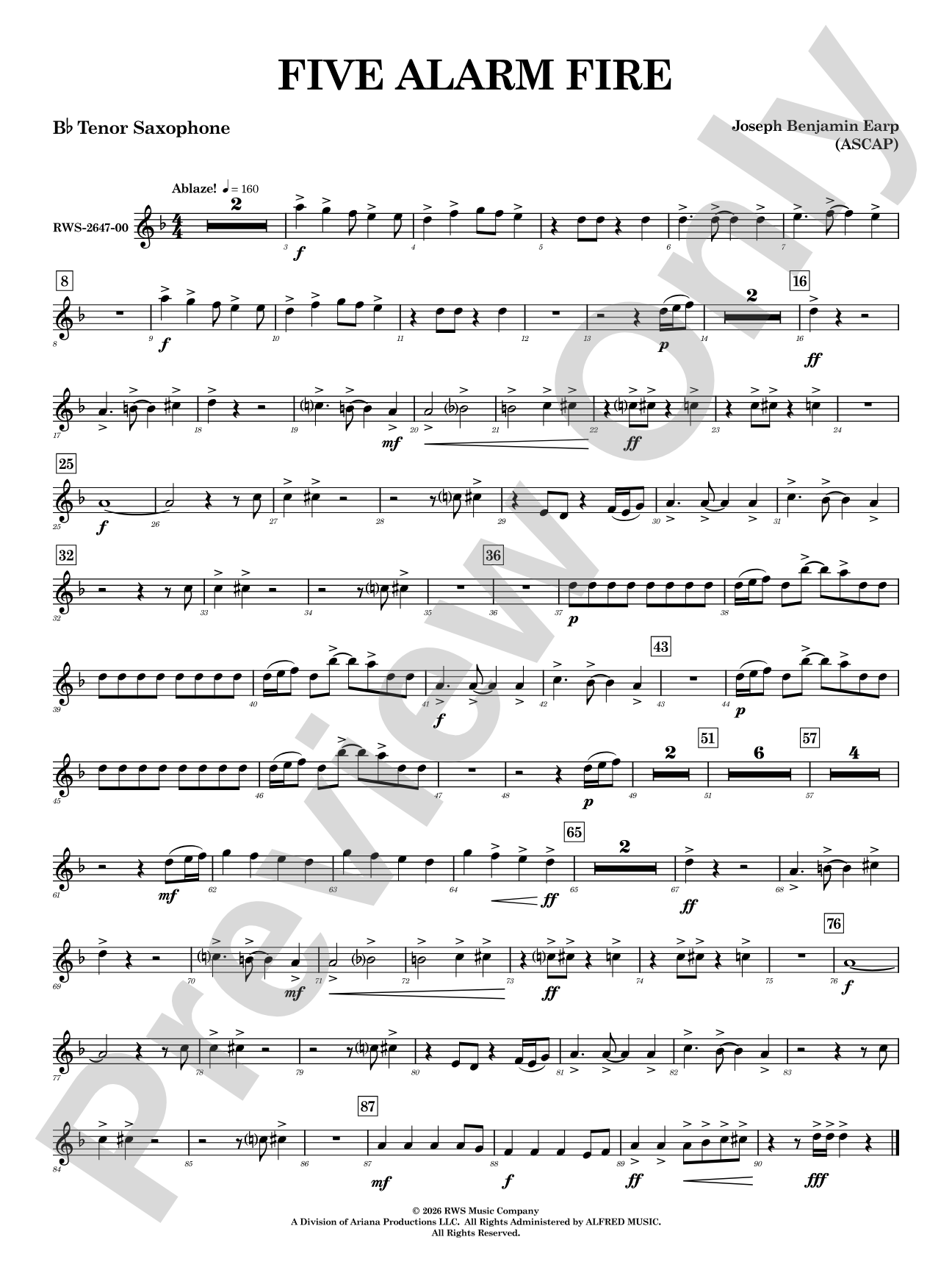 Five Alarm Fire: B-flat Tenor Saxophone