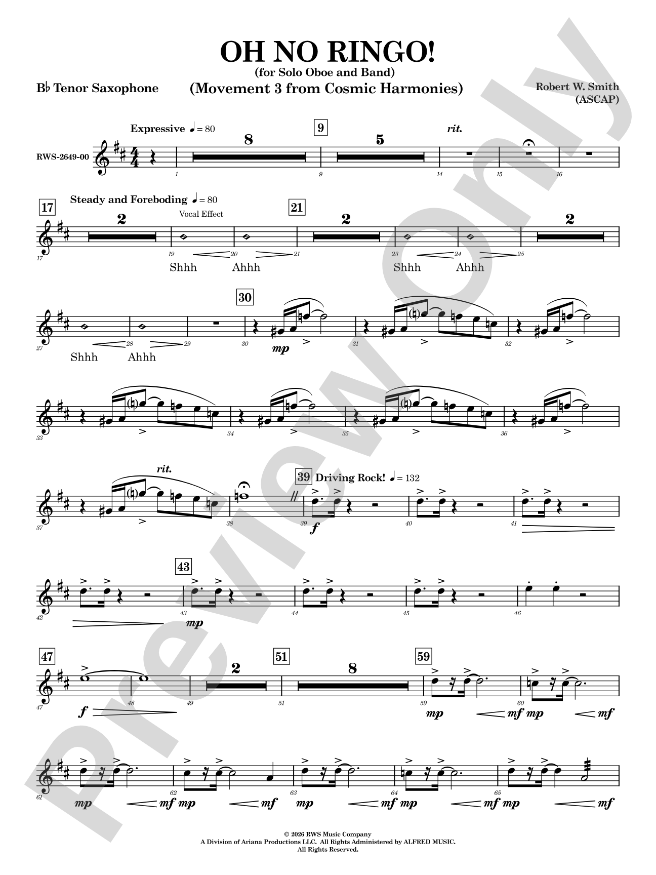 Oh No Ringo!: B-flat Tenor Saxophone