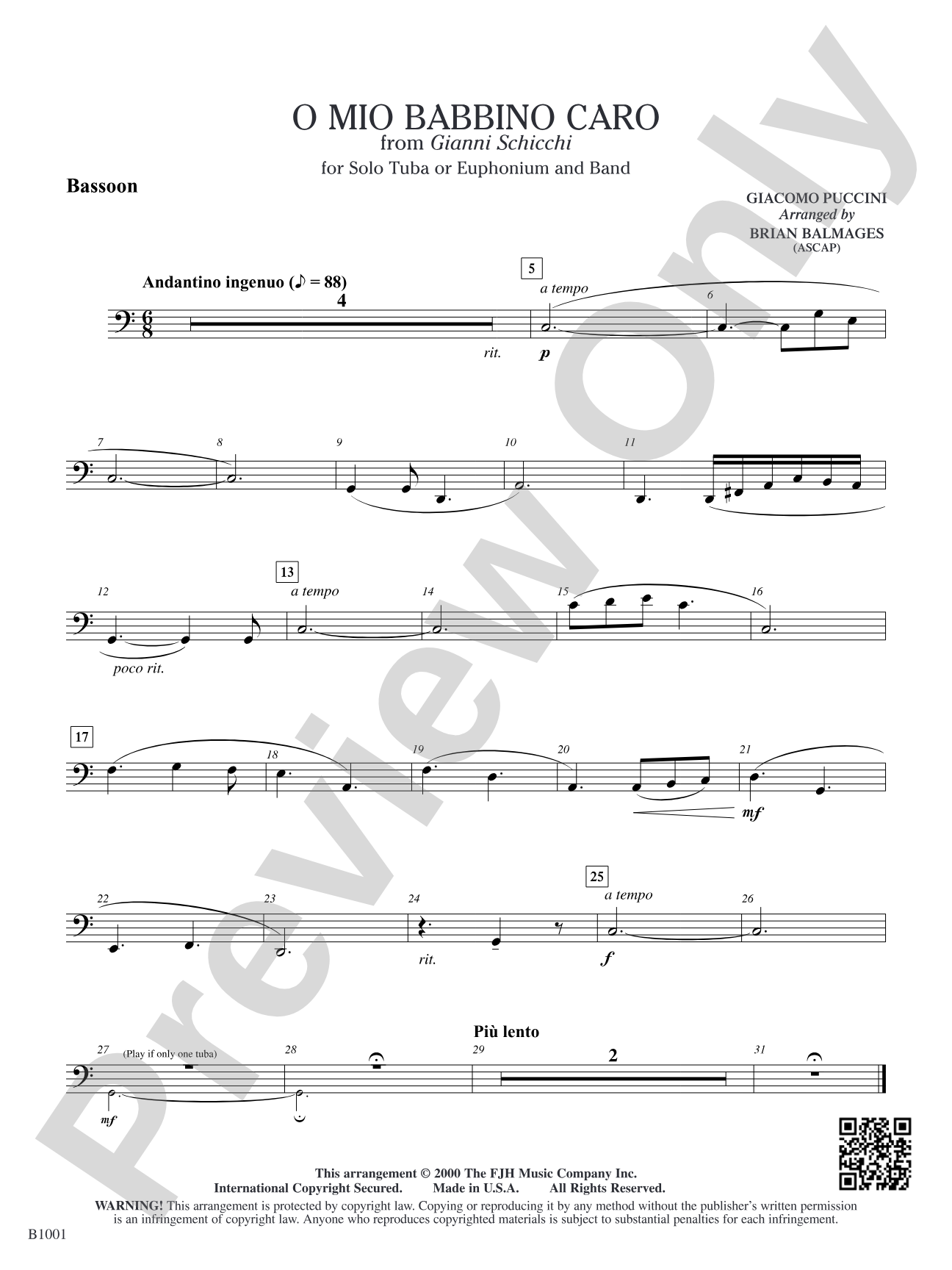 O Mio Babbino Caro (from Puccini's <i>Gianni Schicchi</i>): Bassoon