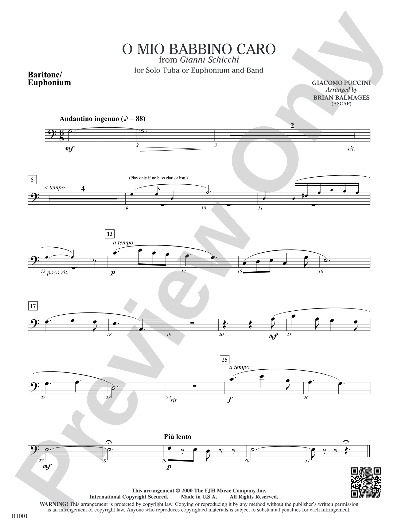 O Mio Babbino Caro (from Puccini's <i>Gianni Schicchi</i>): Baritone/Euphonium