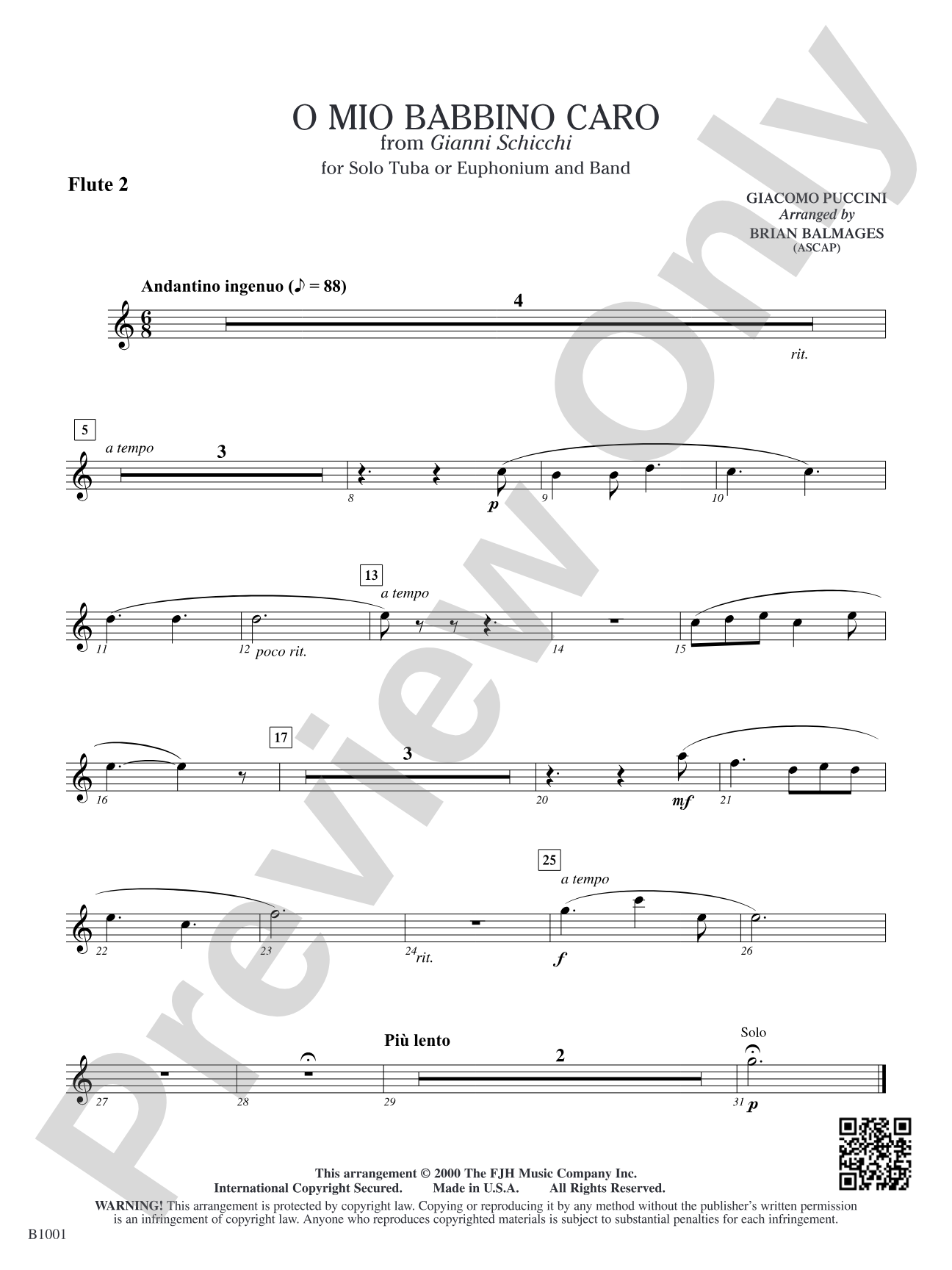 O Mio Babbino Caro (from Puccini's <i>Gianni Schicchi</i>): Flute 2