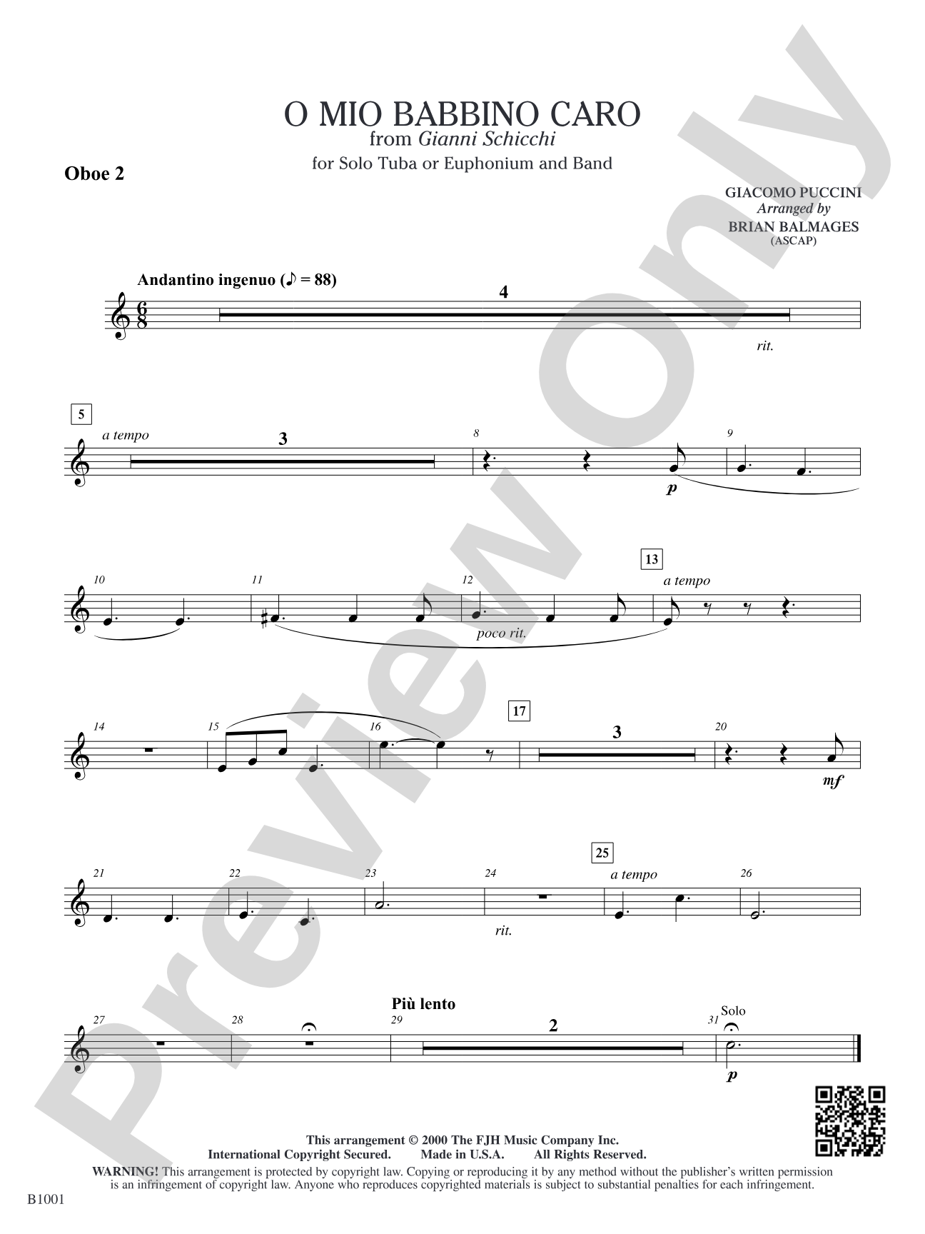 O Mio Babbino Caro (from Puccini's <i>Gianni Schicchi</i>): Oboe 2
