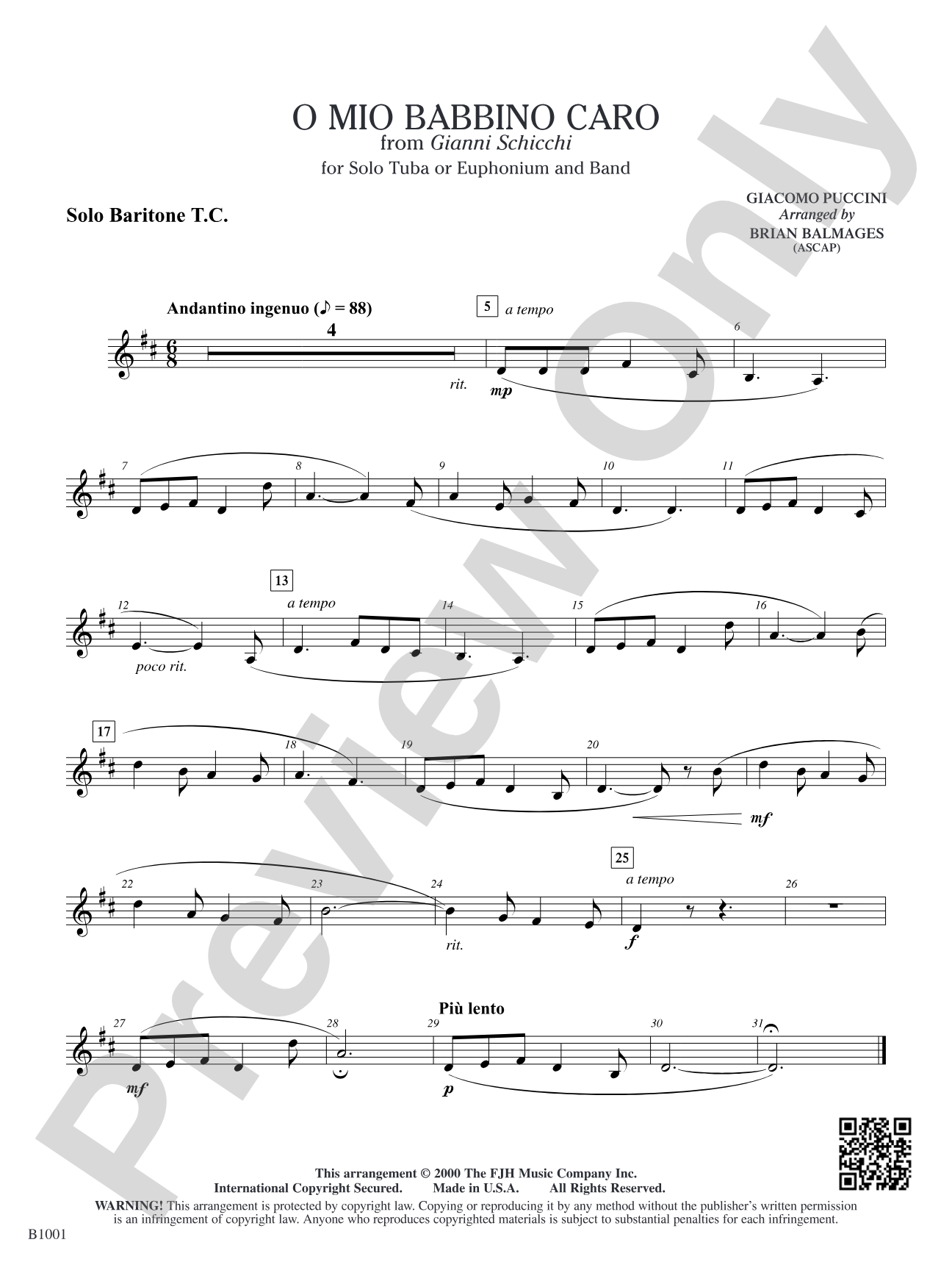 O Mio Babbino Caro (from Puccini's <i>Gianni Schicchi</i>): Solo Baritone T.C.