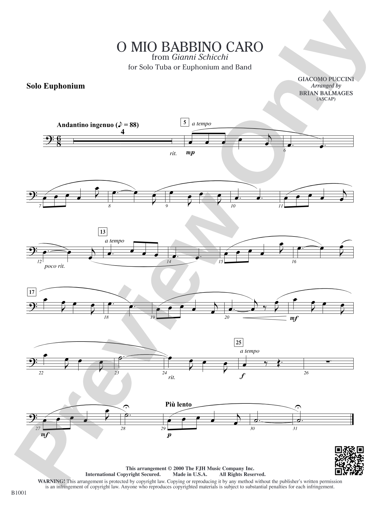 O Mio Babbino Caro (from Puccini's <i>Gianni Schicchi</i>): Solo Euphonium