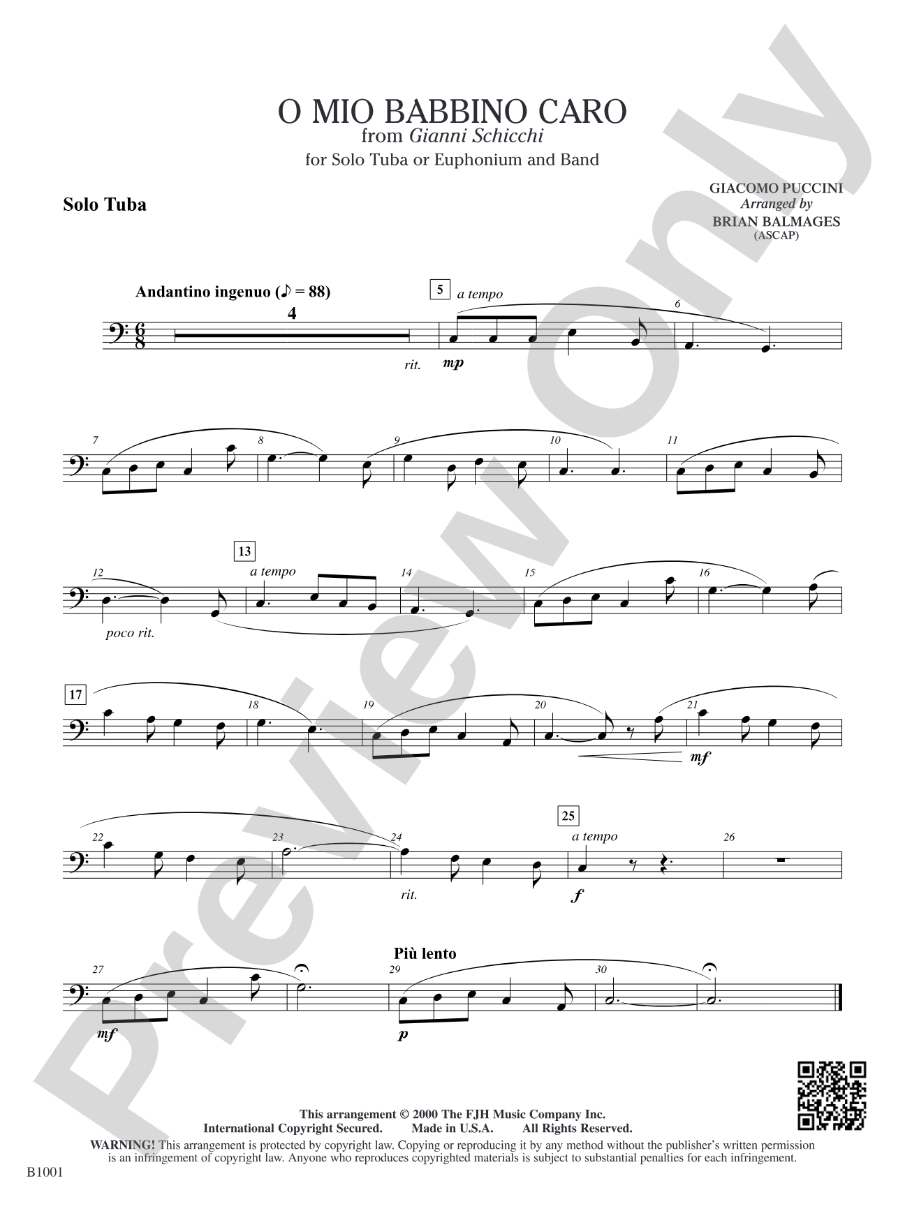 O Mio Babbino Caro (from Puccini's <i>Gianni Schicchi</i>): Solo Tuba