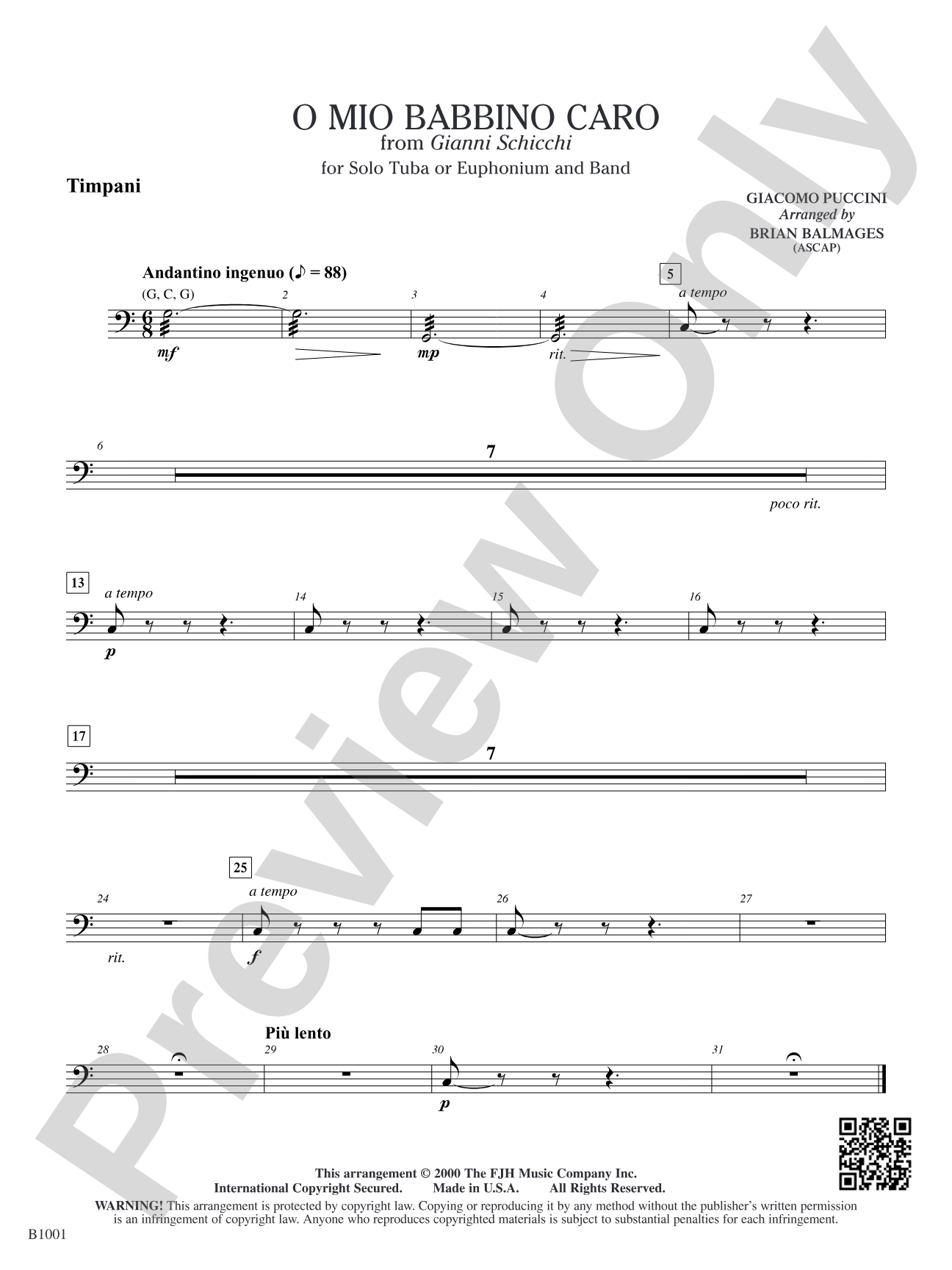 O Mio Babbino Caro (from Puccini's <i>Gianni Schicchi</i>): Timpani