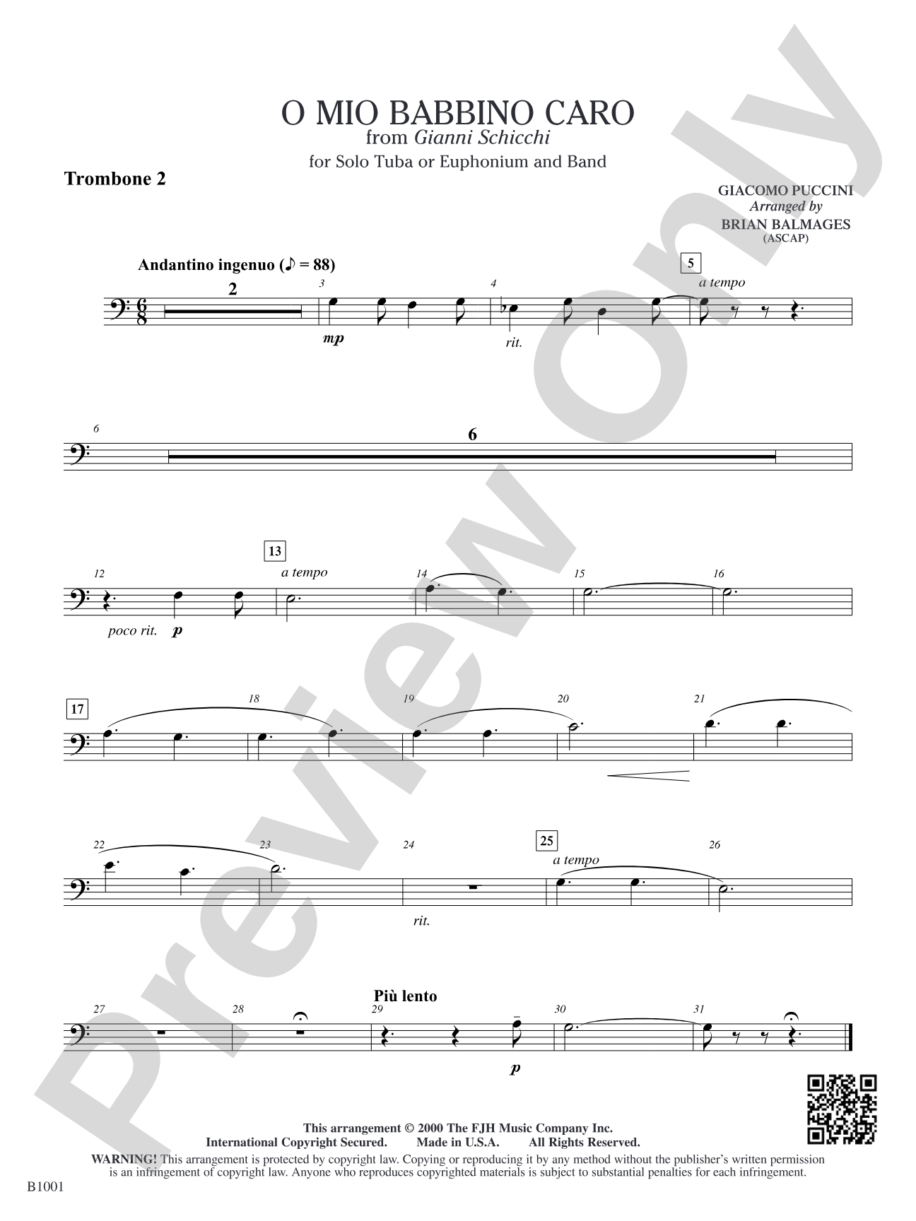 O Mio Babbino Caro (from Puccini's <i>Gianni Schicchi</i>): Trombone 2