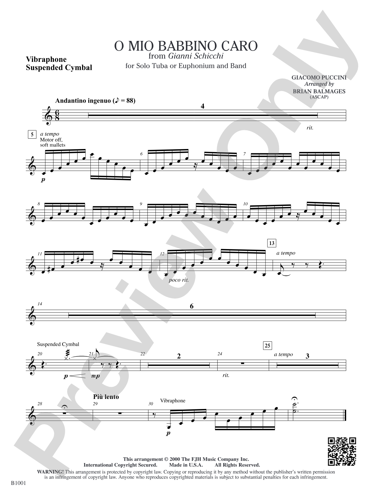 O Mio Babbino Caro (from Puccini's <i>Gianni Schicchi</i>): Vibraphone