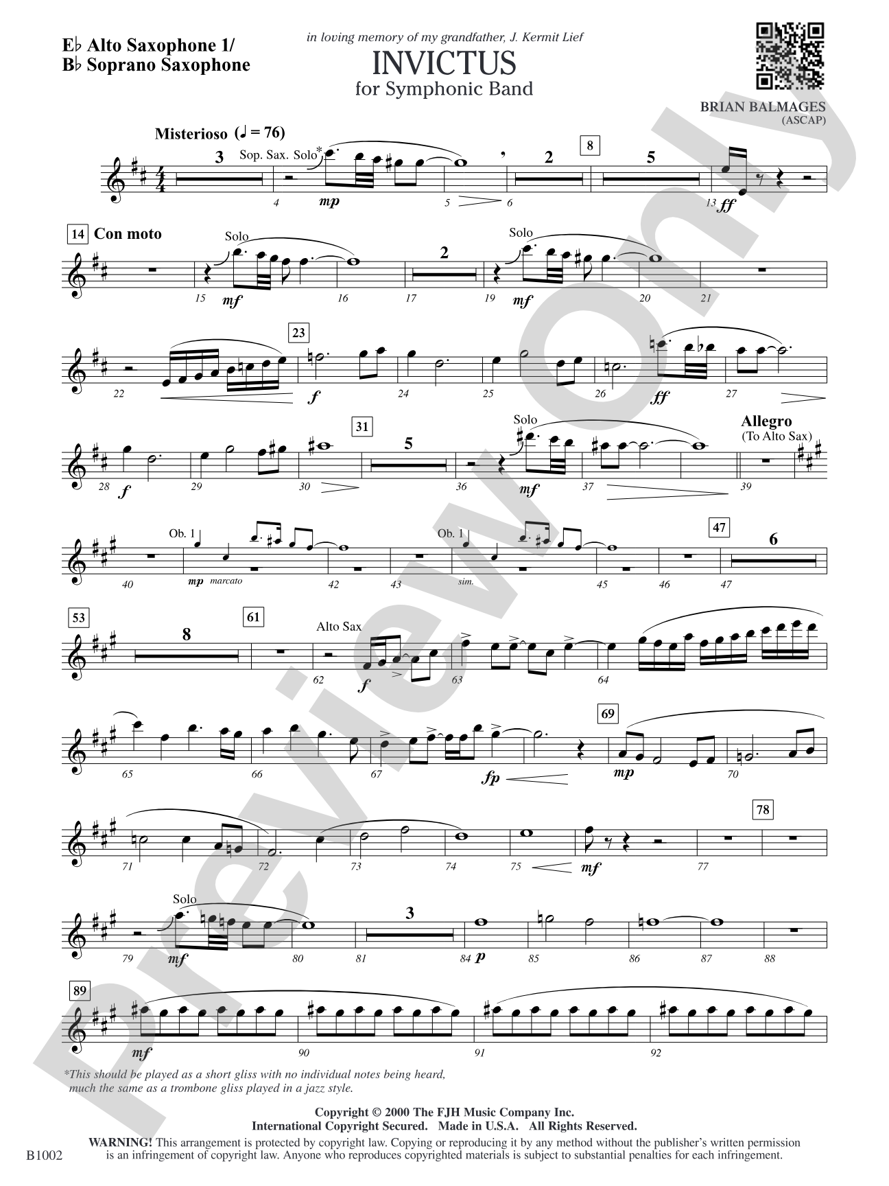 Invictus: E-flat Alto Saxophone 1/B-flat Soprano Saxophone