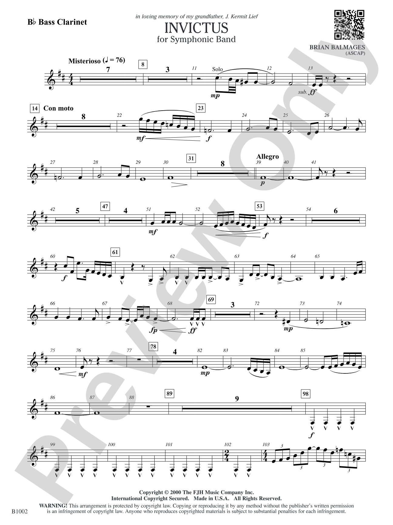 Invictus: B-flat Bass Clarinet