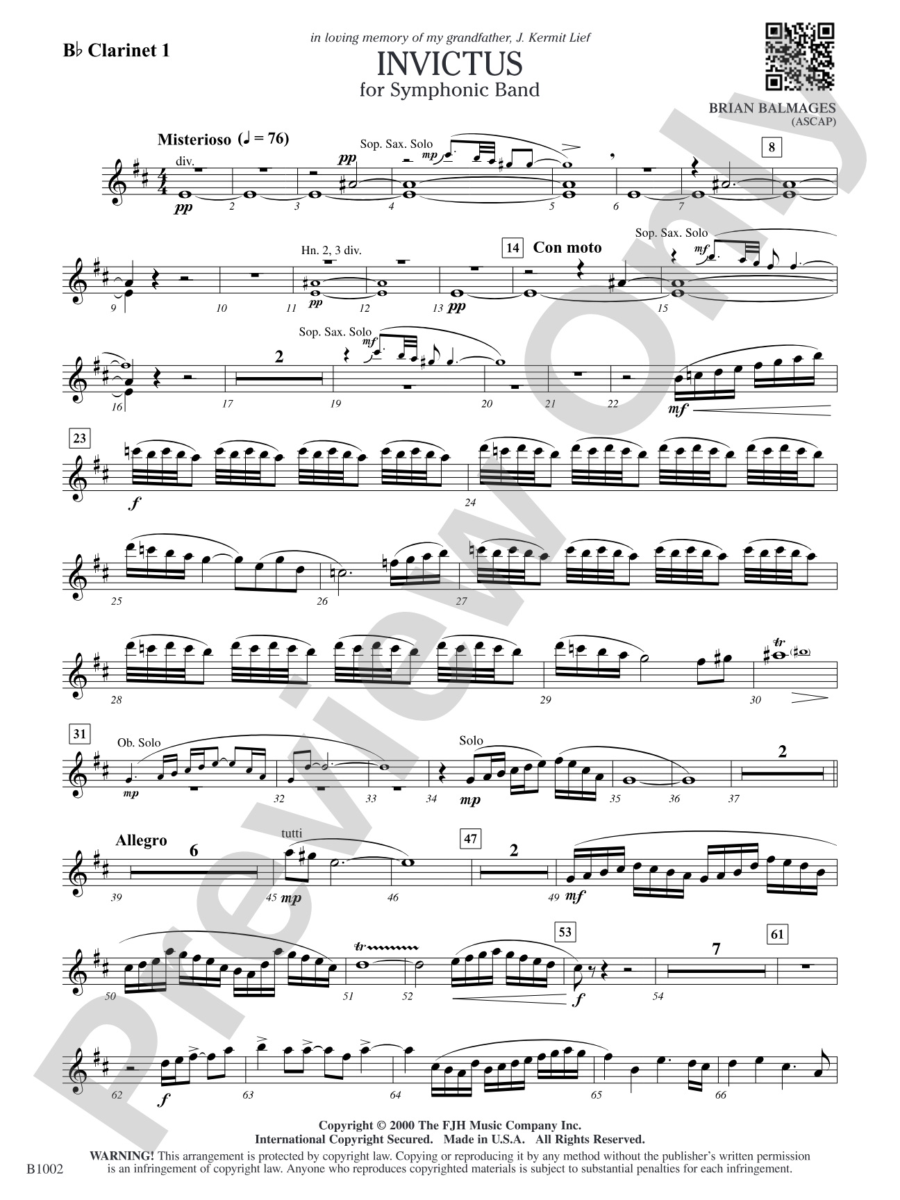 Invictus: B-flat Clarinet 1