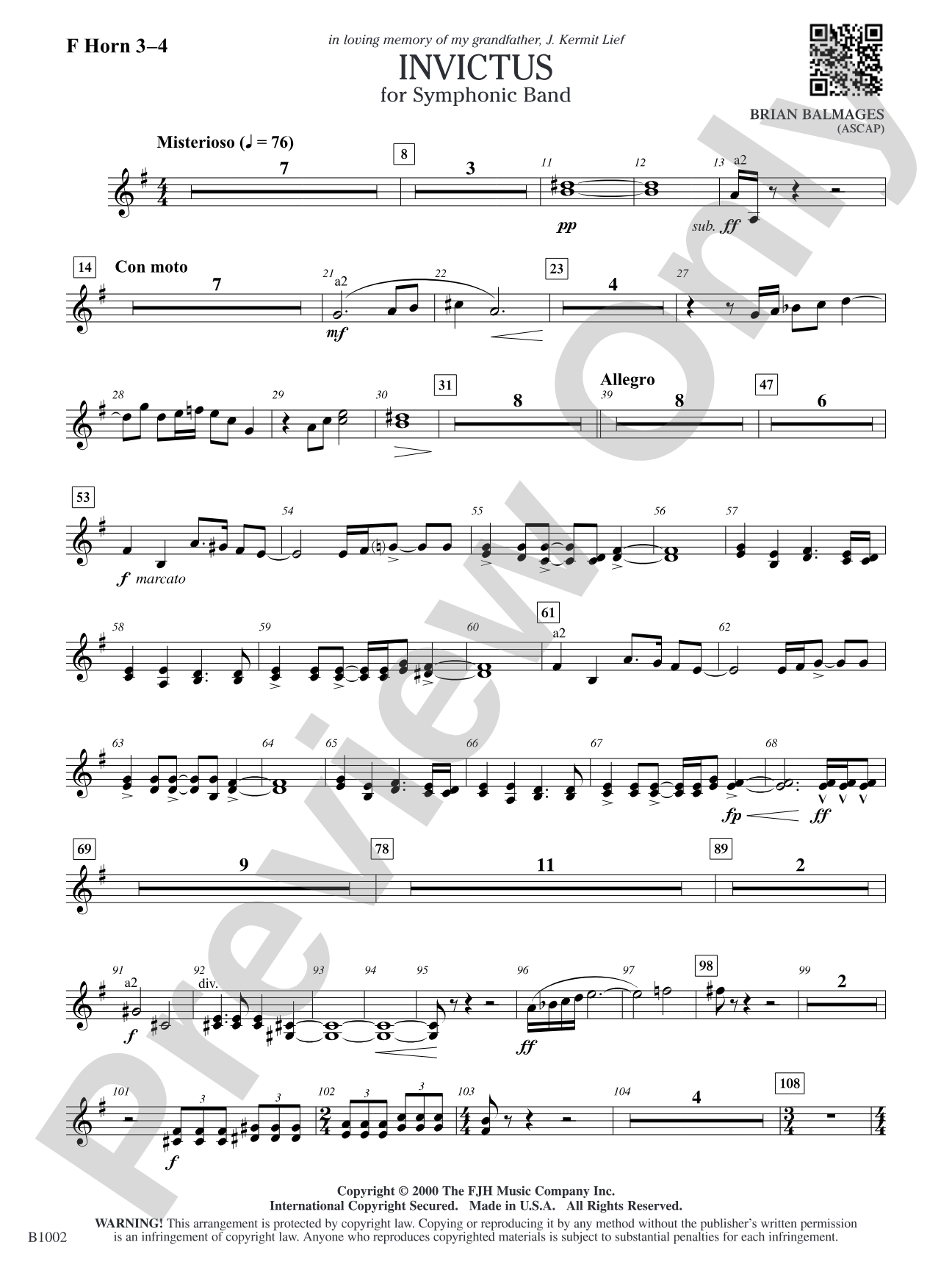 Invictus: F Horn 3–4