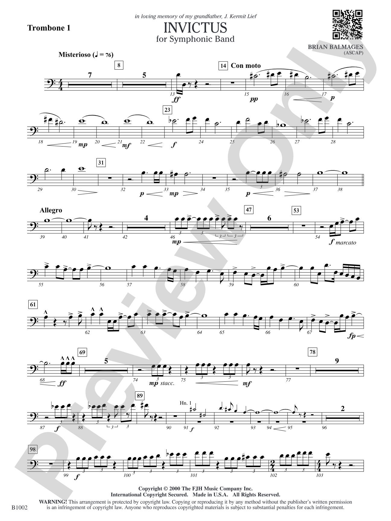 Invictus: Trombone 1