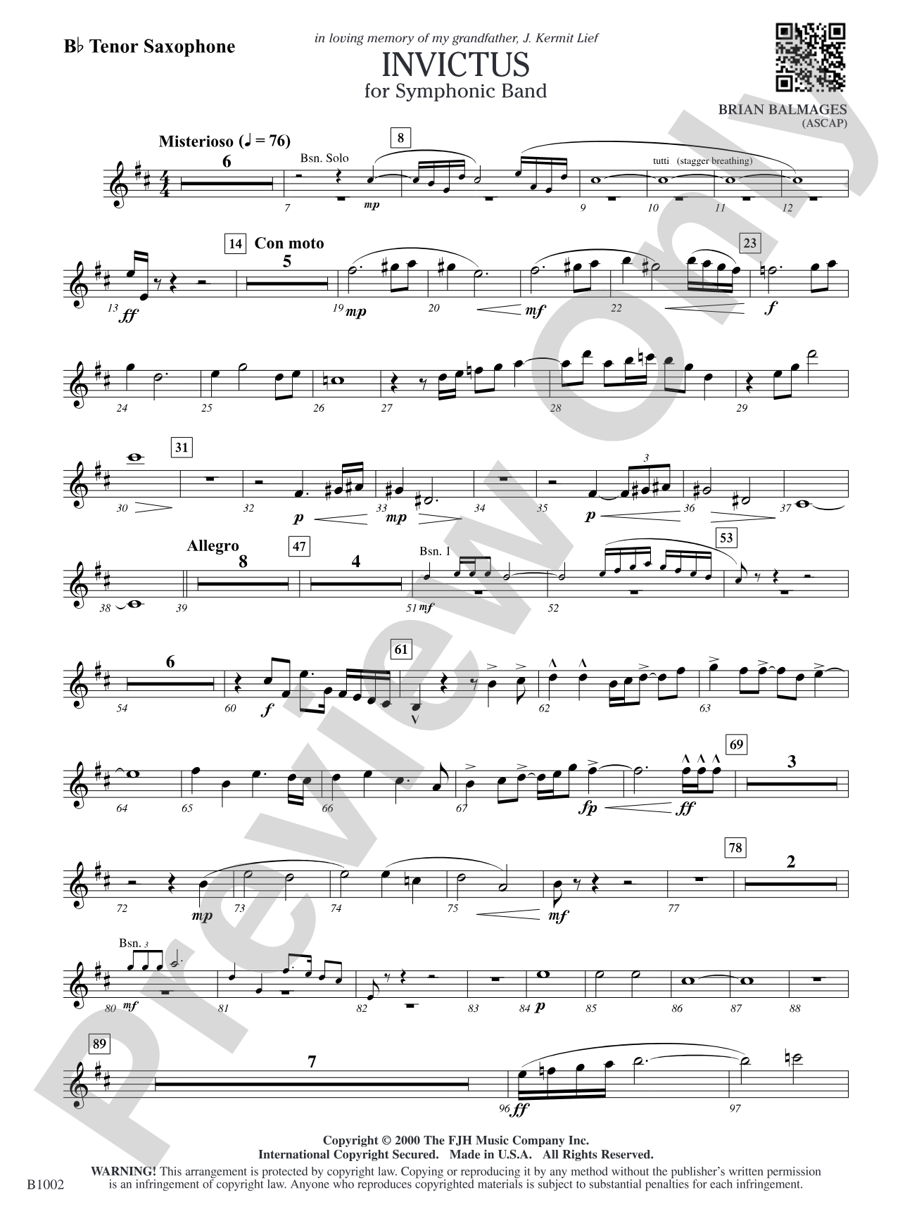 Invictus: B-flat Tenor Saxophone