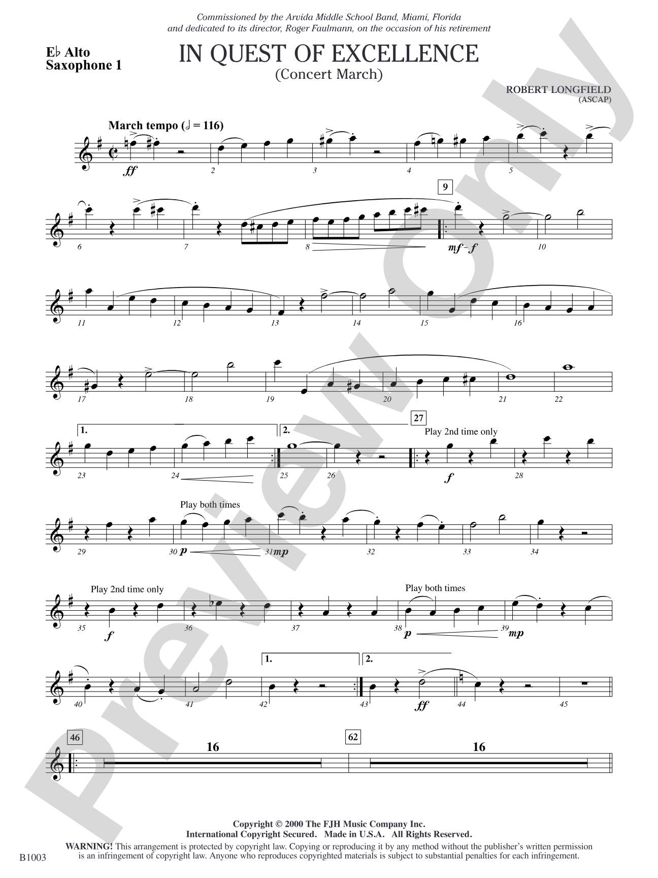 In Quest of Excellence: E-flat Alto Saxophone 1