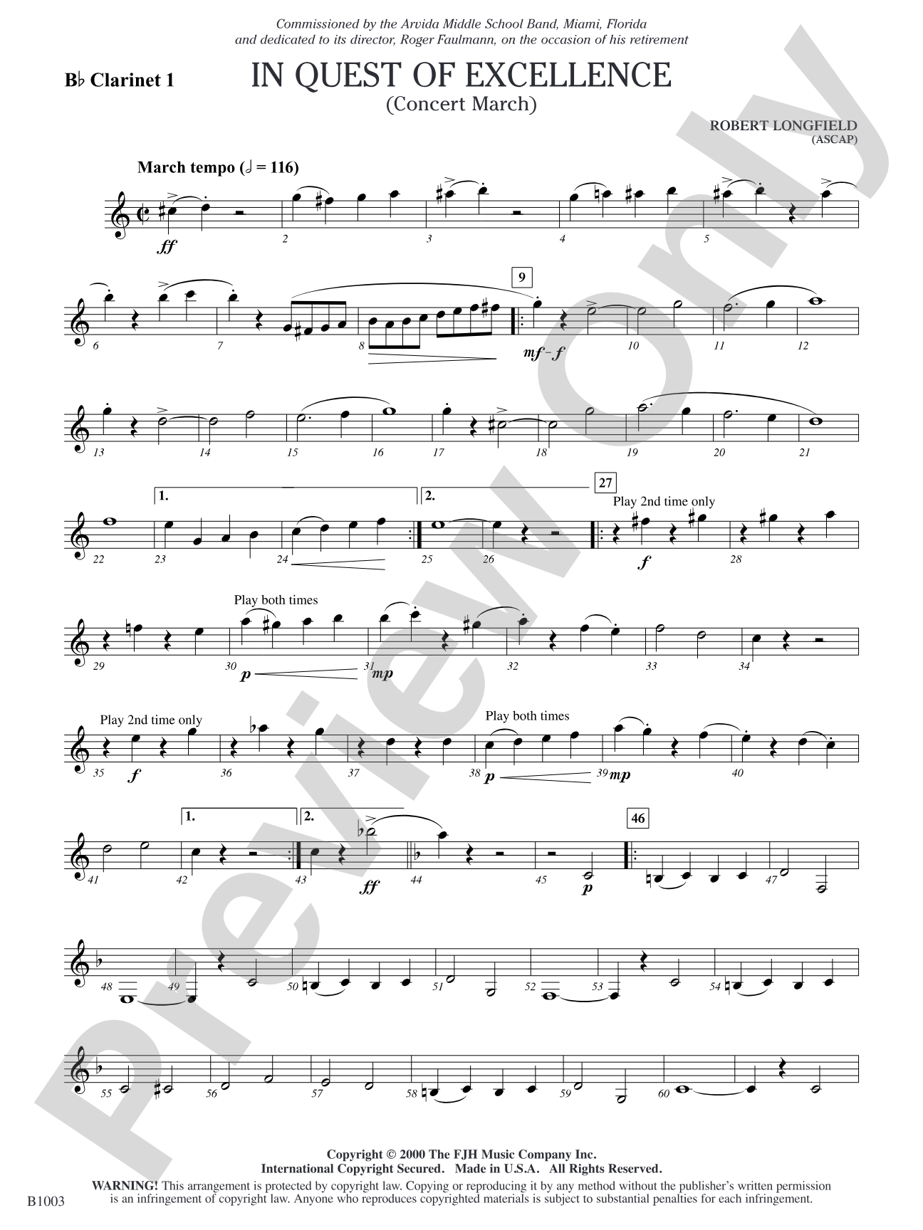 In Quest of Excellence: B-flat Clarinet 1