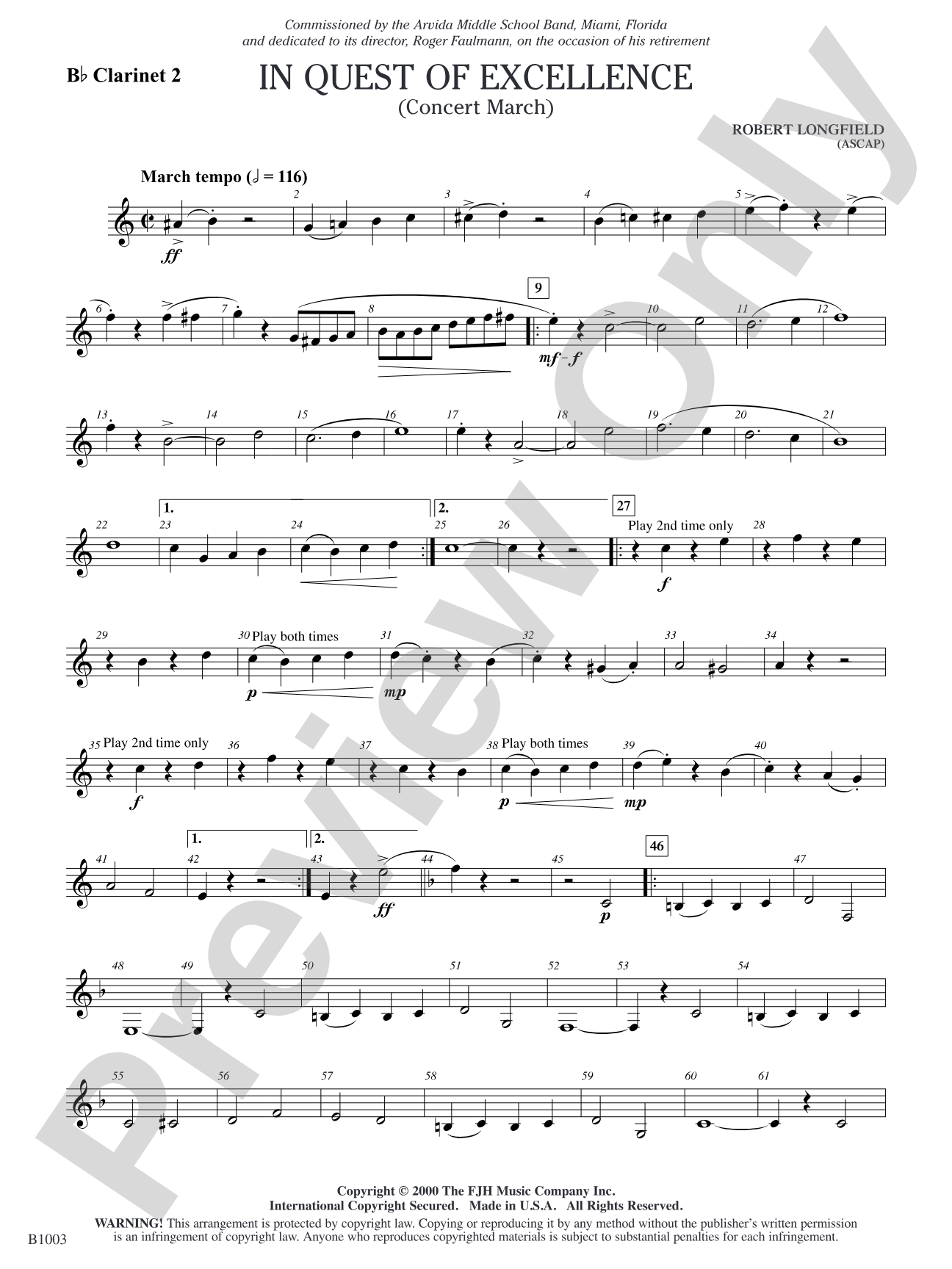 In Quest of Excellence: B-flat Clarinet 2