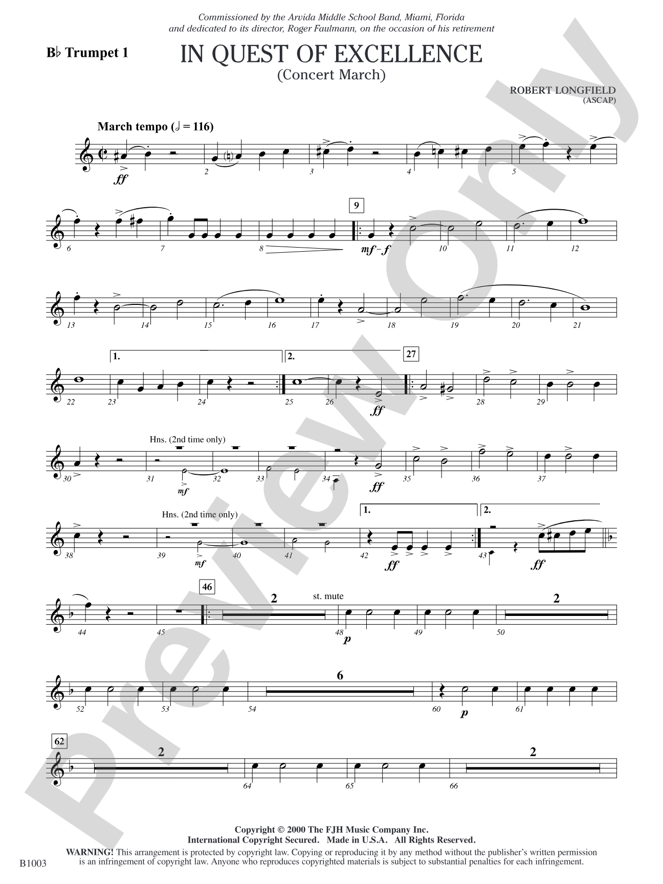 In Quest of Excellence: B-flat Trumpet 1